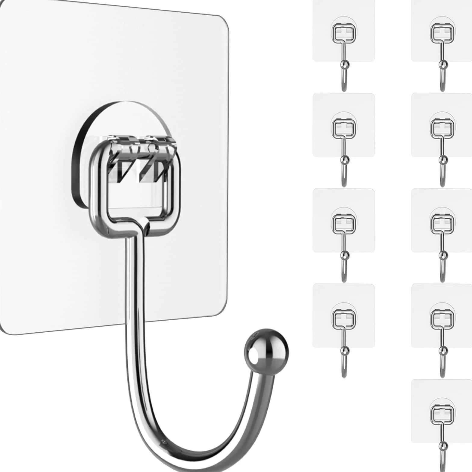 Latoxcaa Crochets Adhésifs Mural Solides Grande Capacité 20kg(MAX), Lot de 10 Sans Perçage, Démontables et Sans Trace, Imperméables et Antirouille, Multiusage pour Salle de Bain, Cuisine, Maison