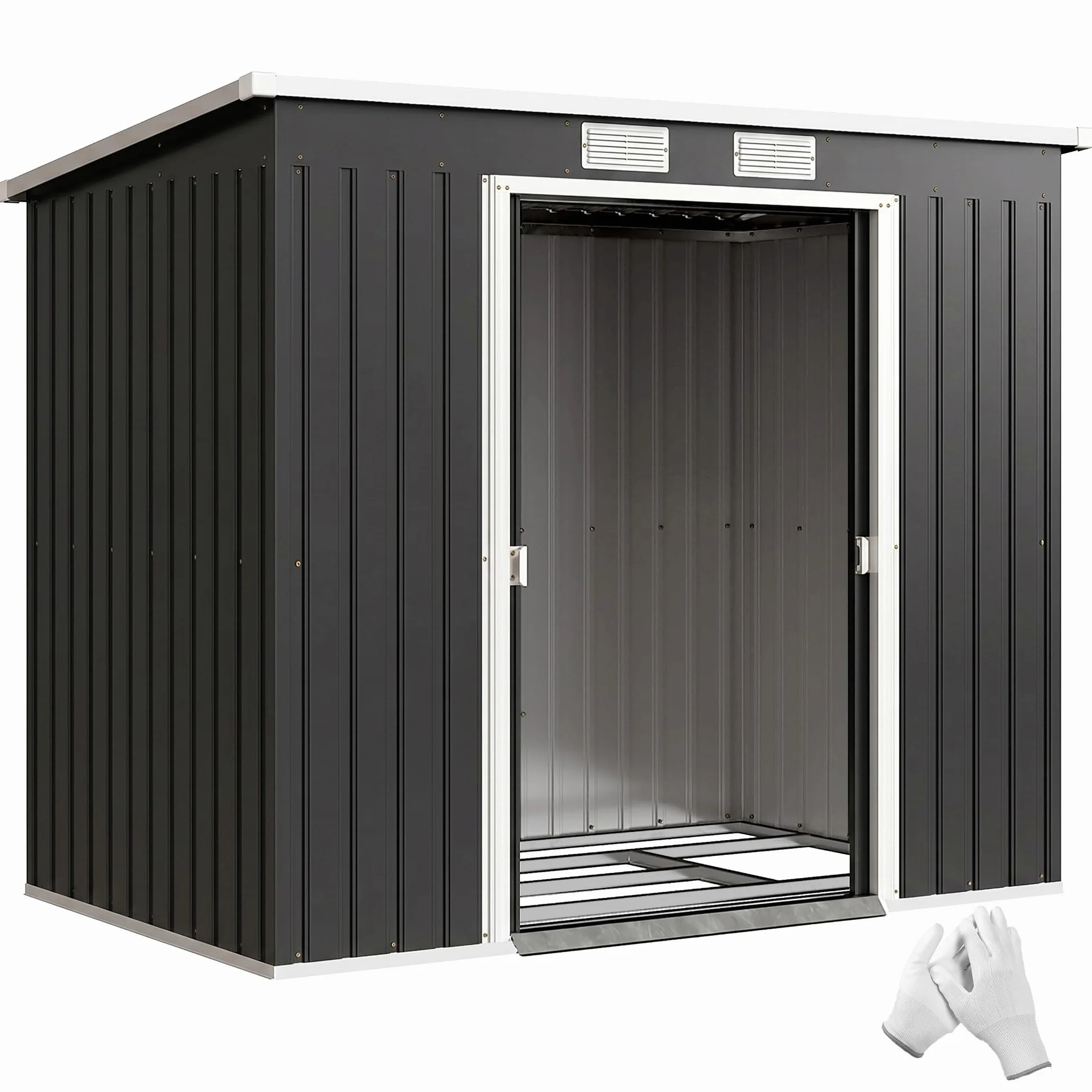 Outsunny Abri de Jardin Acier galvanisé 2,77 m² 213x130x172 cm Portes coulissantes verrouillables Gris foncé