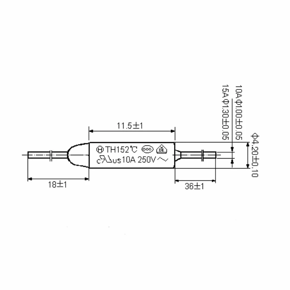 Fusible thermique 192°C - 10A/250VAC (2 Lots/Fusible + 2 Bagues)