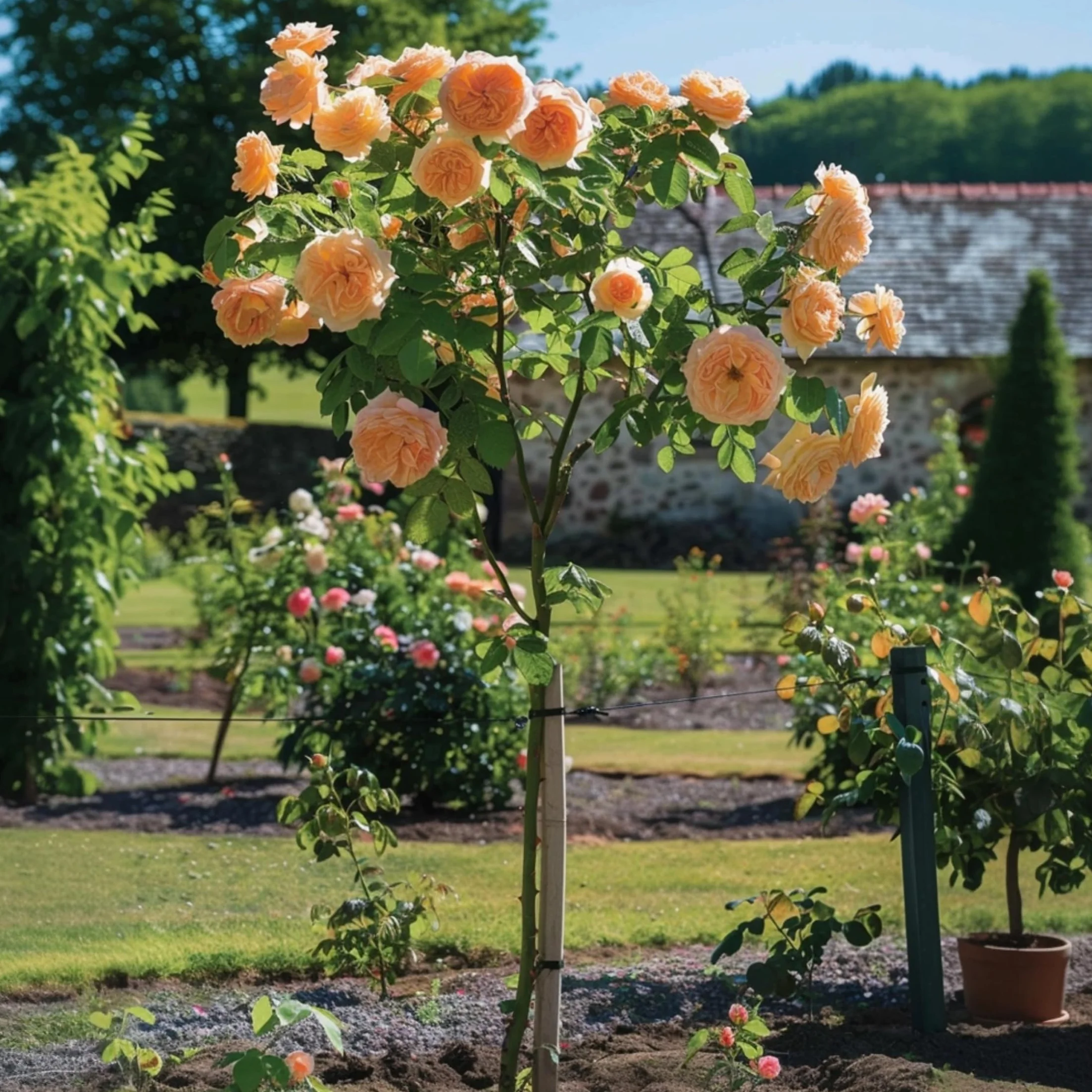 Rosa Palace 'Catherine' Rosier sur tige XL Arbre Orange Pot 19 cm Hauteur 80-100 cm