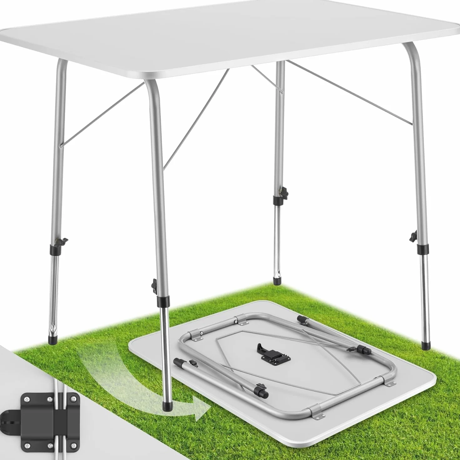 Tectake Table Pliante de Pique Nique 80 x 60 x 68 cm Aluminium Camping Exterieur Légère Compacte