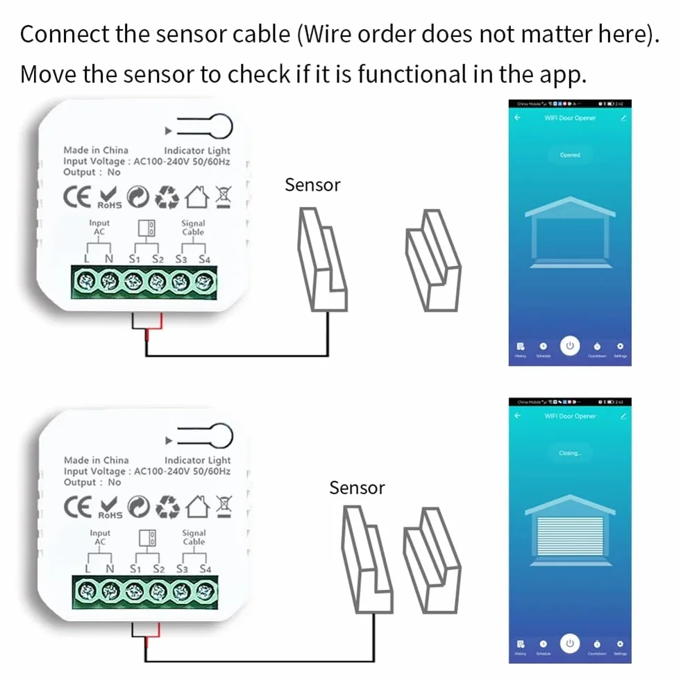 Tuya Smart Life Contrôleur d'ouverture de porte de garage WiFi avec application capteur, convient pour Alexa Home, prise européenne