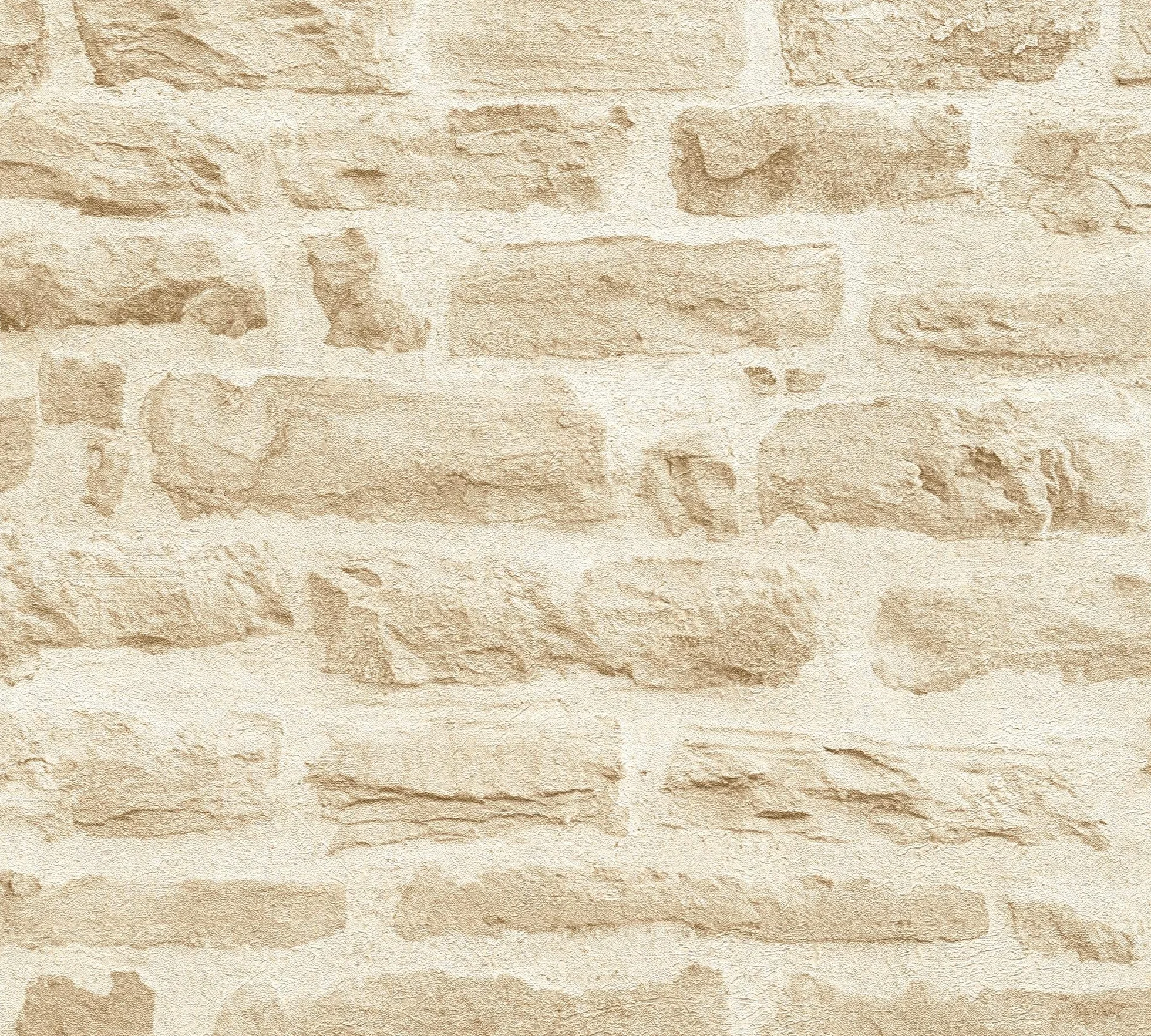 A.S. Création papier peint intissé style maison de campagne en crème, beige – papier peint effet pierre naturelle authentique 10,05 m x 0,53 m – 355802