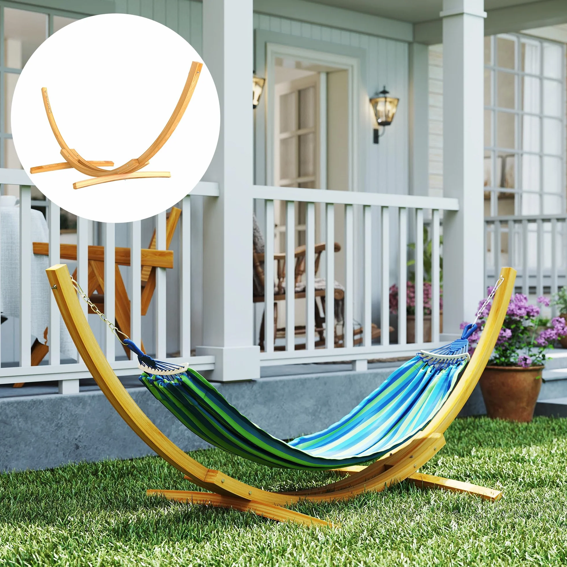 Outsunny Support Pied de hamac Structure Solide en Bois de pin Charge Max. 120 Kg dim. 325L x 120l x 118H cm Bois Naturel