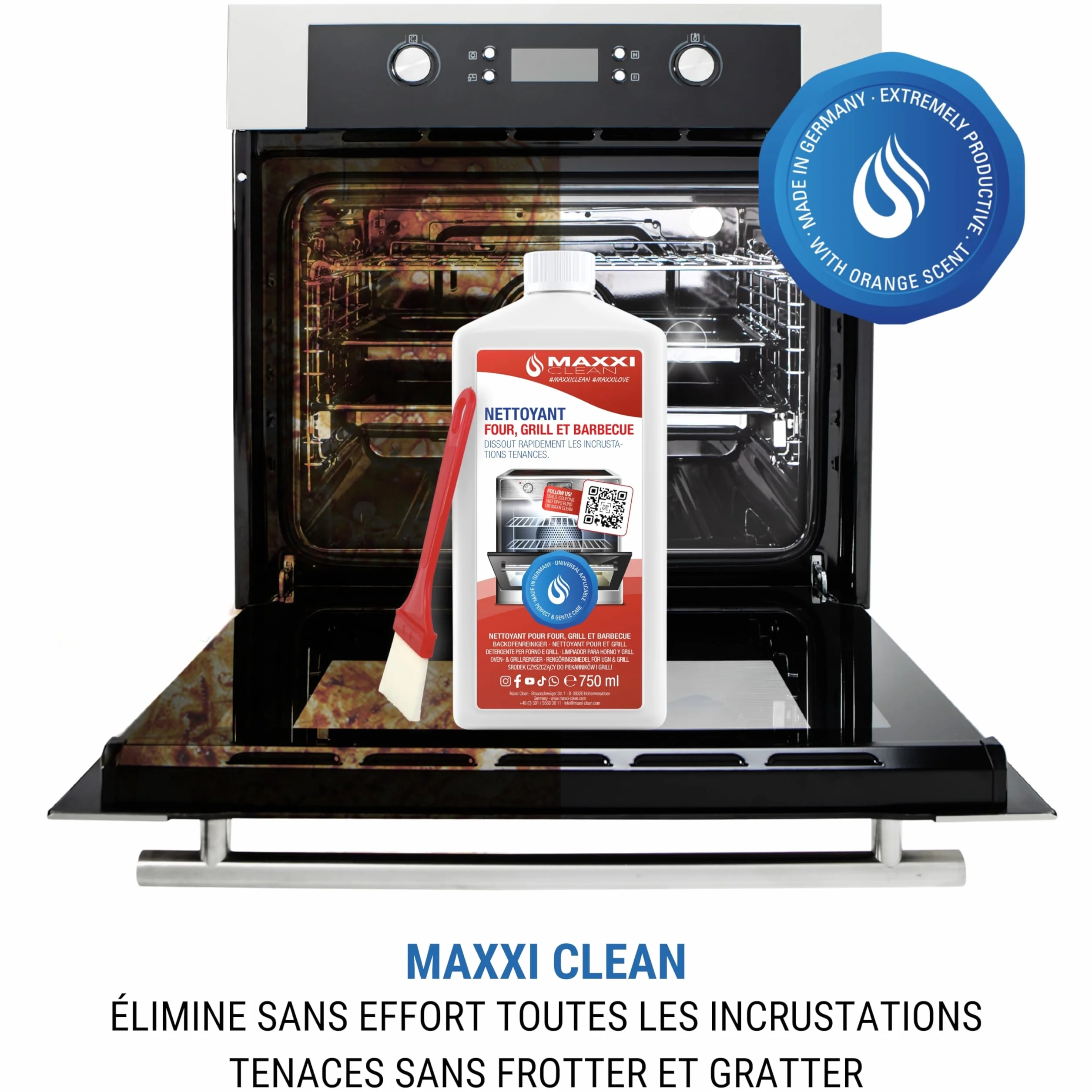 Maxxi Clean Kit nettoyage four grill 750 ml gel pinceau dégraissant extra puissant