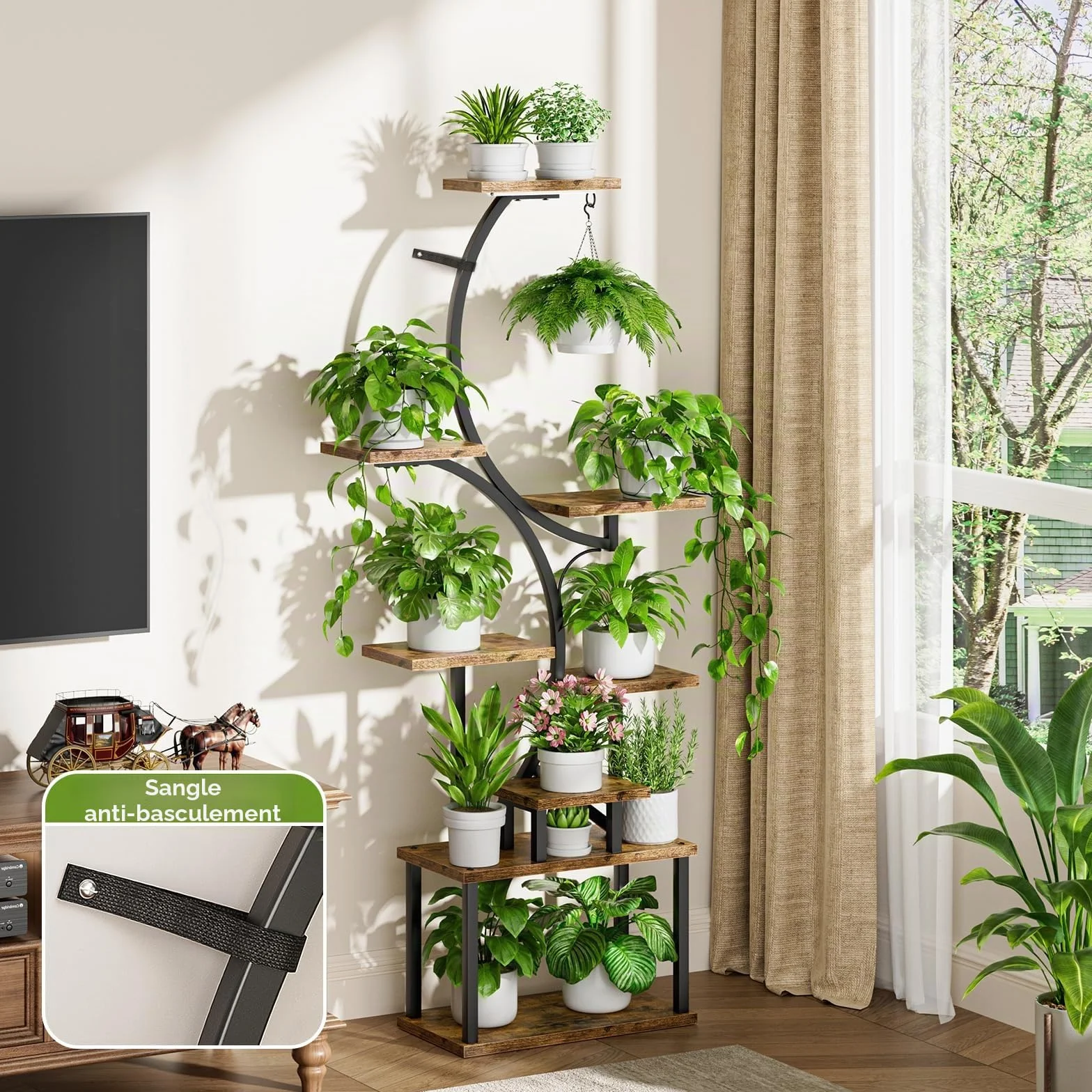BACEKOLL Support pour plantes d'intérieur avec lampes de croissance, étagère 8 niveaux 157,5 cm métal forme S