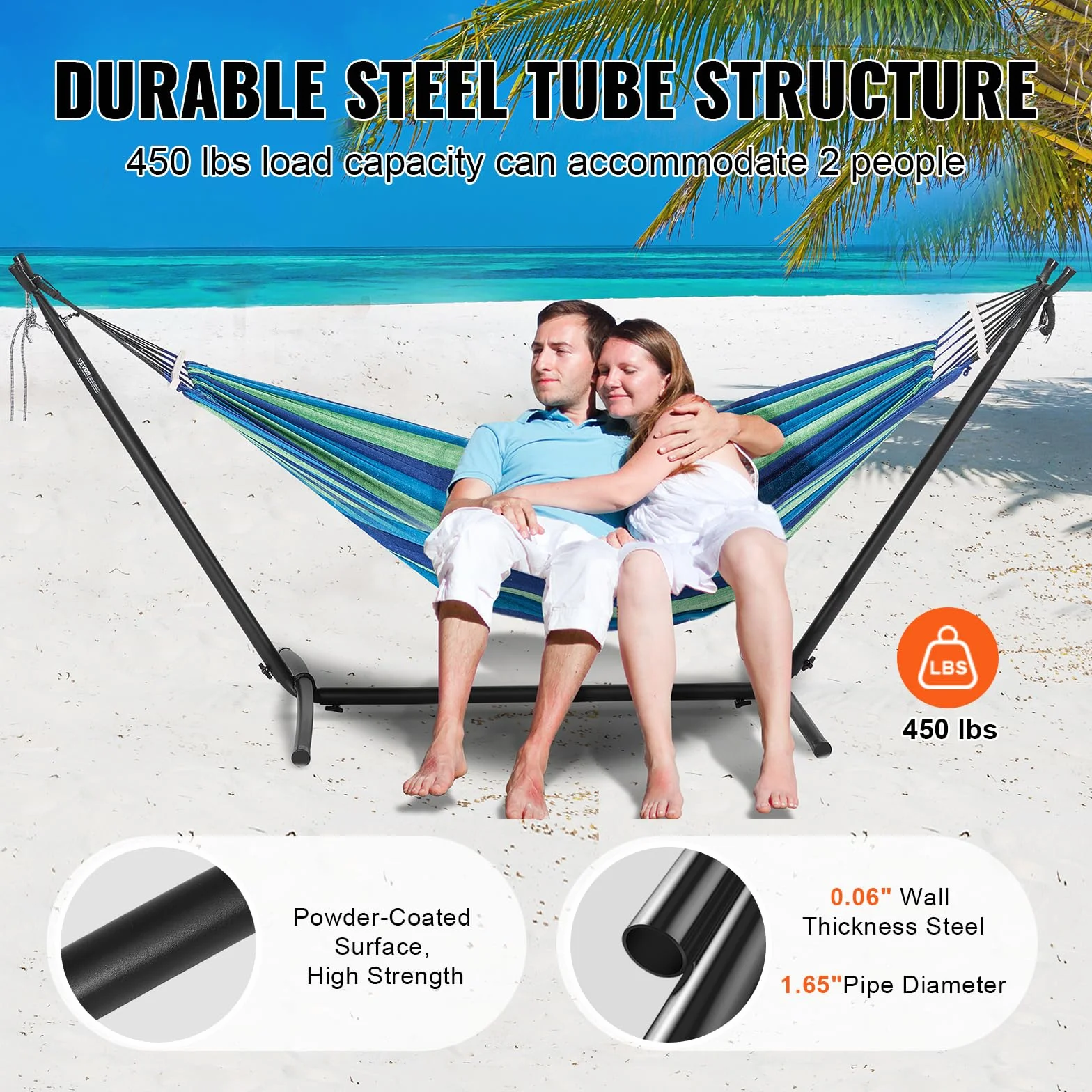 VEVOR Support de Hamac Portable, Charge 204 kg, Cadre en Acier, 2,9-3,85 m