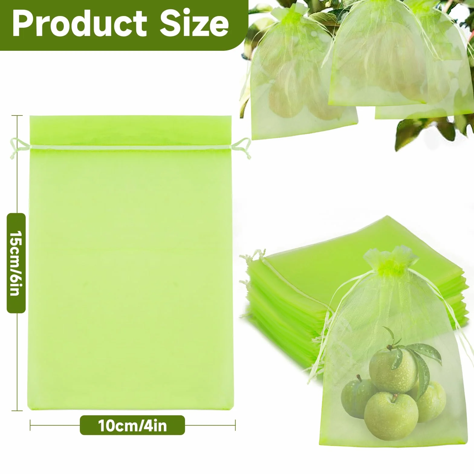 KINGLAKE 50 Pièces 15x20cm Sachet Protection Raisin Fruits Verts avec Cordon Sac Aéré Transparent Organza Empêcher Guêpes Drosophile Oiseaux