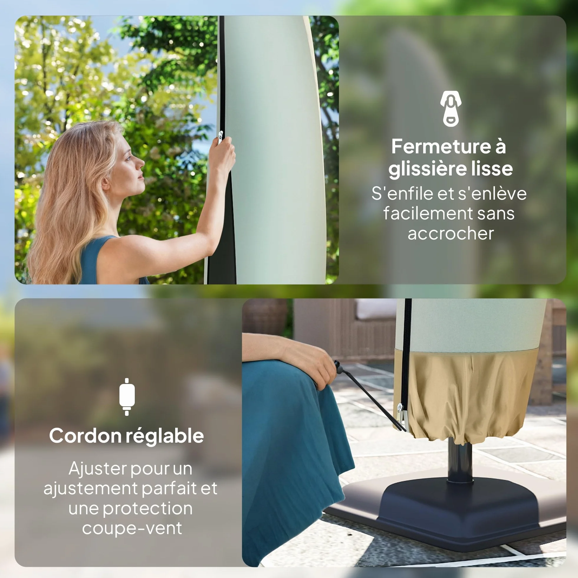 Outsunny Housse de Protection imperméable pour Parasol déporté Tissu Oxford PVC Ø 56 x 220 cm Beige et café