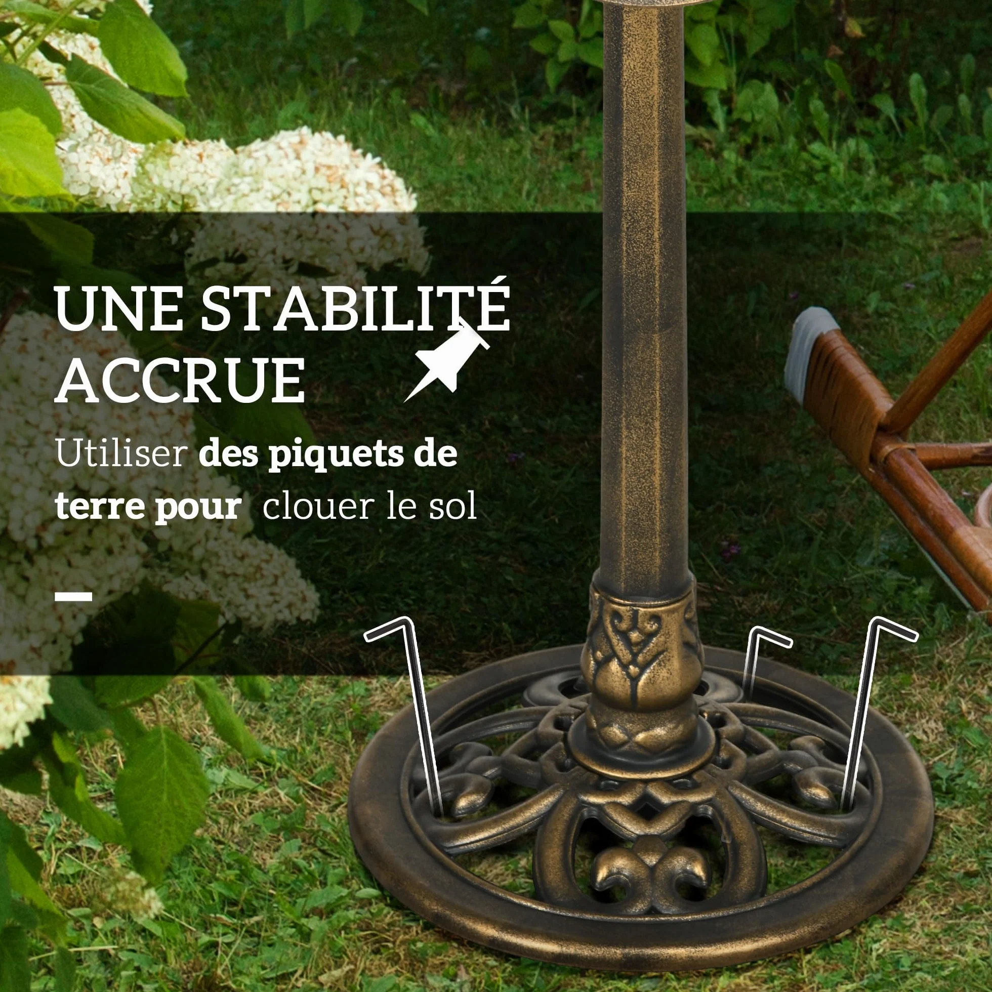Outsunny Bain d'oiseaux Abreuvoir Mangeoire Bassin Feuille de Lotus Ø 50 x 71H cm Polypropylène Bronze Antique