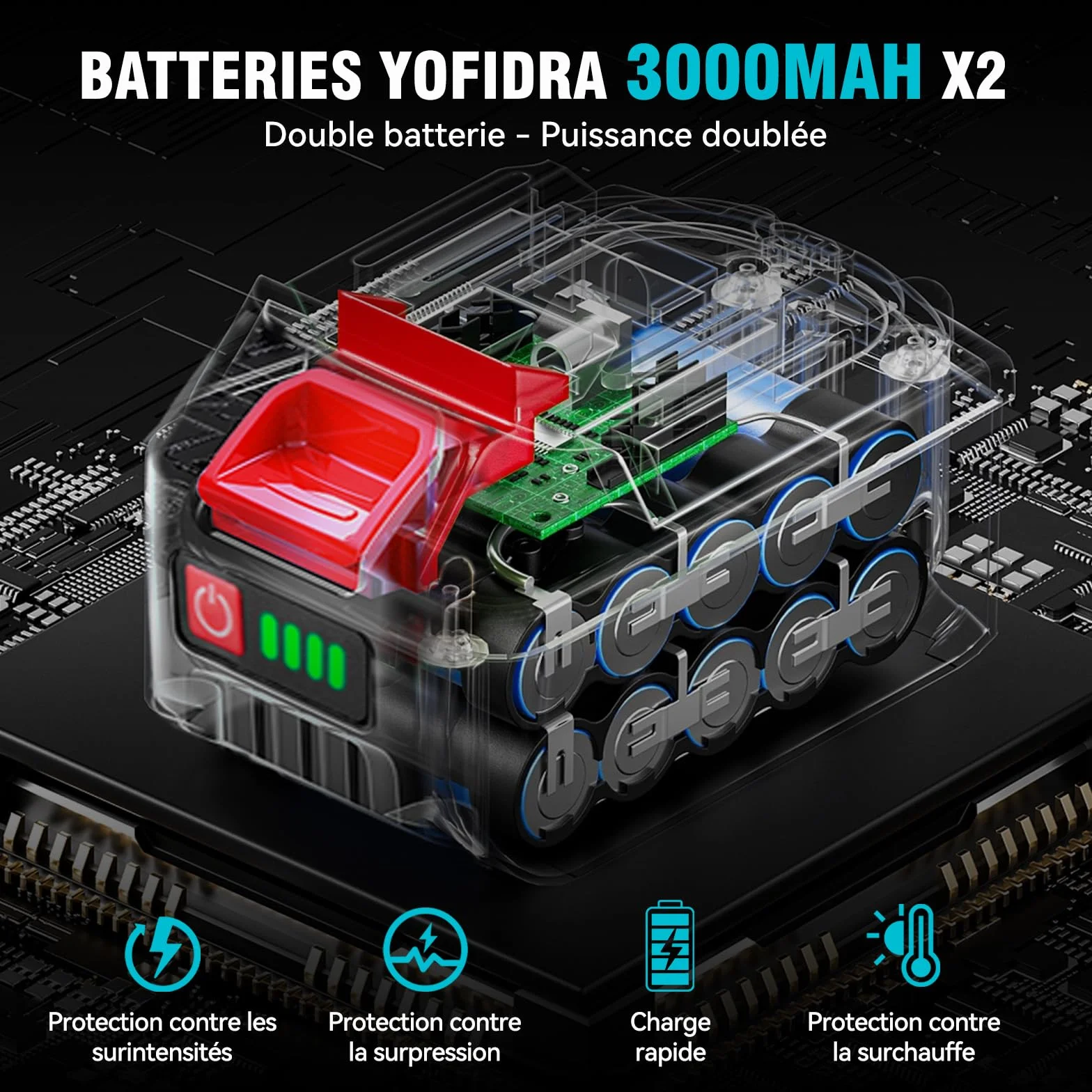 Souffleur de Feuilles sans Fil 576 km/h 28000 TR/Min 2 Batteries 3,0 Ah
