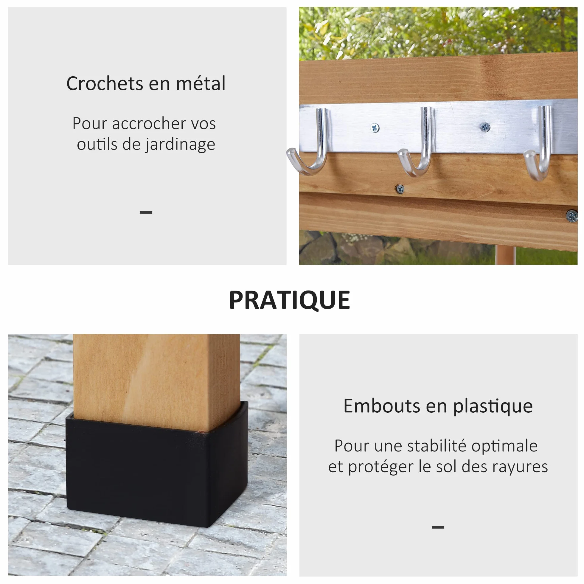 Outsunny Table de rempotage Acier galvanisé Bois Sapin pré-huilé 2 étagères 3 Crochets