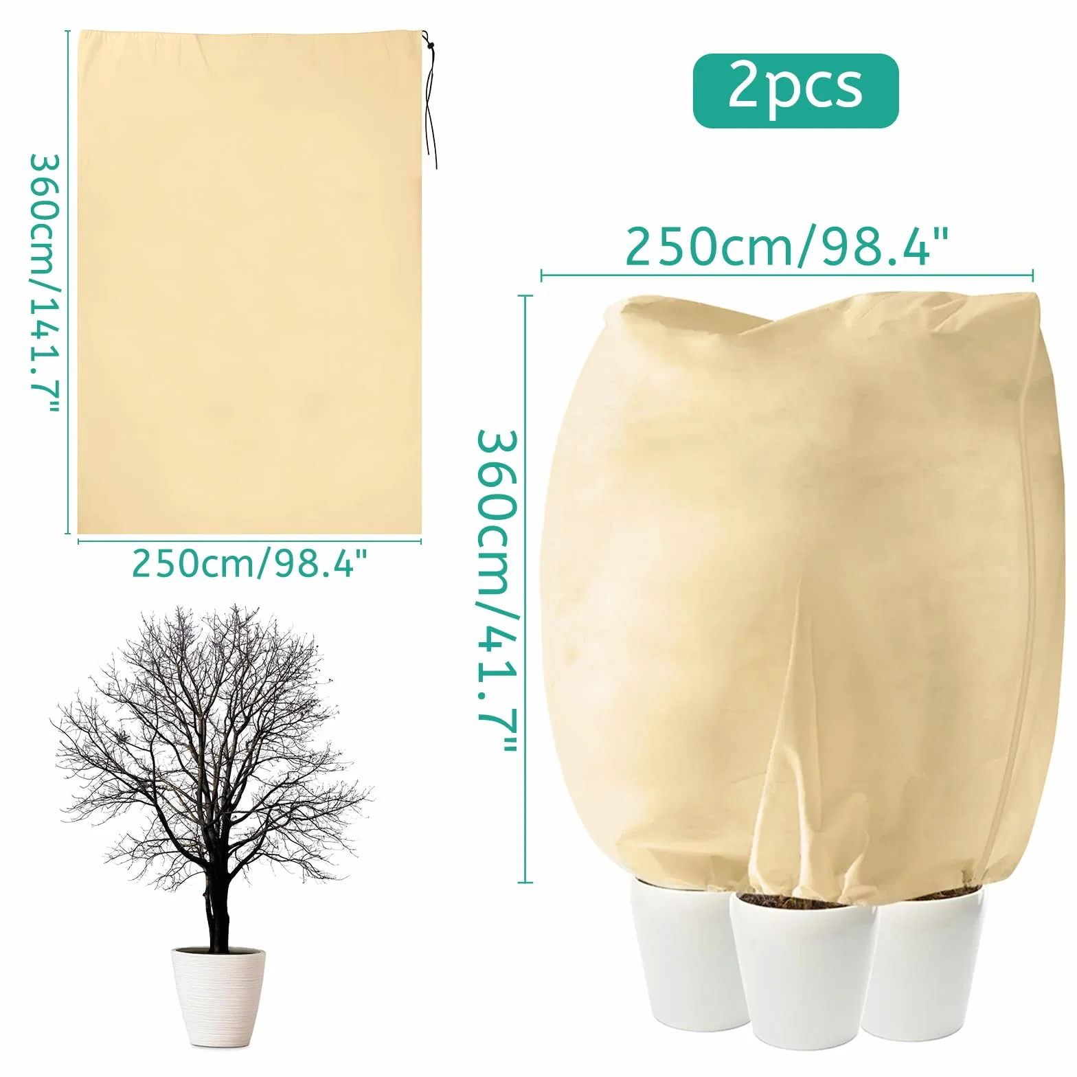 Housses de Protection d’Hivernage 200 x 240 cm, 80g/㎡ Sac de Couverture Respirante Réutilisable avec Fermeture éclair