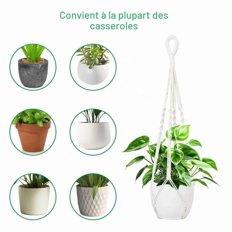 Macramé Support Pots pour Fleur, Suspension Plante Macramé, Panier en Corde de Coton pour Intérieur Extérieur