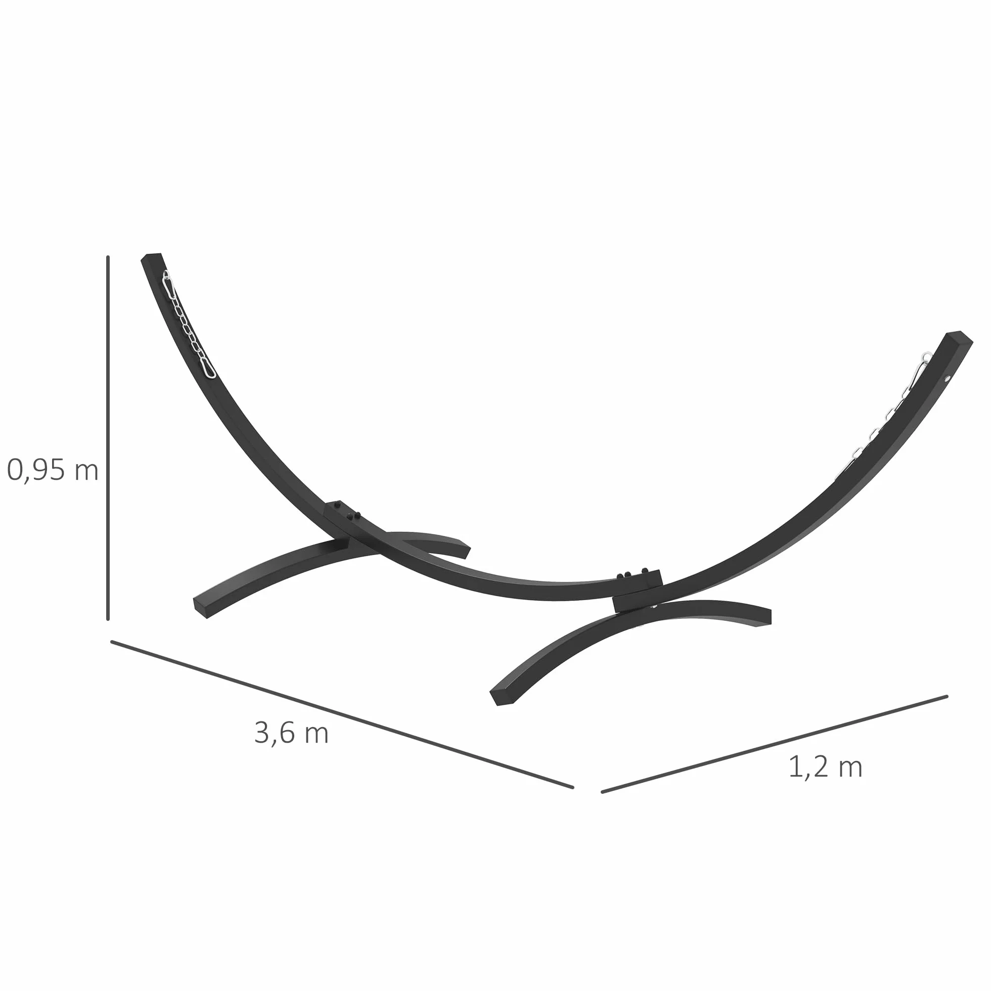 Outsunny Support Pied de hamac métal époxy 360 cm pour hamacs 270-330 cm Gris