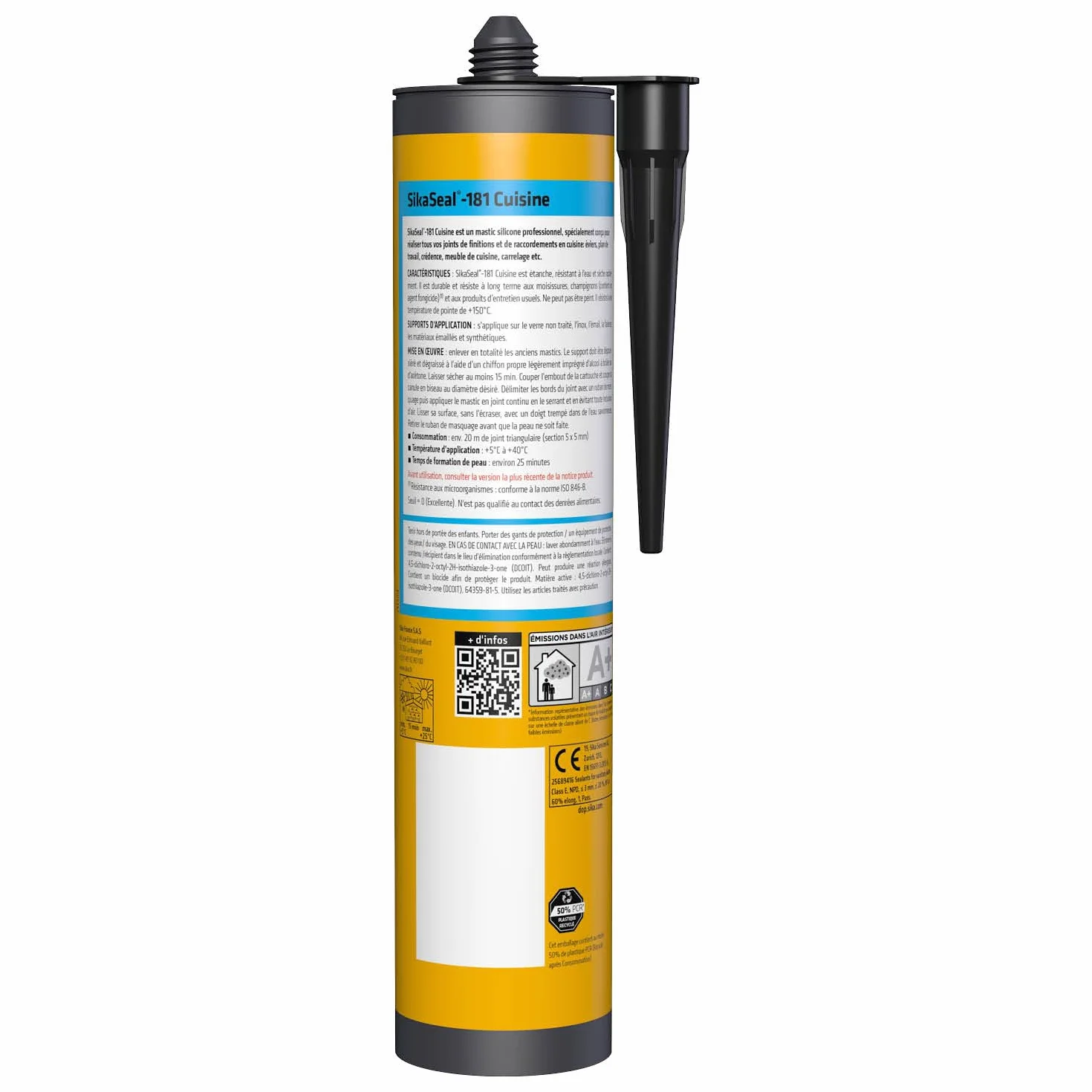 SIKA - Mastic silicone sanitaire - SikaSeal-181 Cuisine noir - Réalisation de joints - Spécial cuisines - Intérieur/extérieur - Longue durée - 300 ml