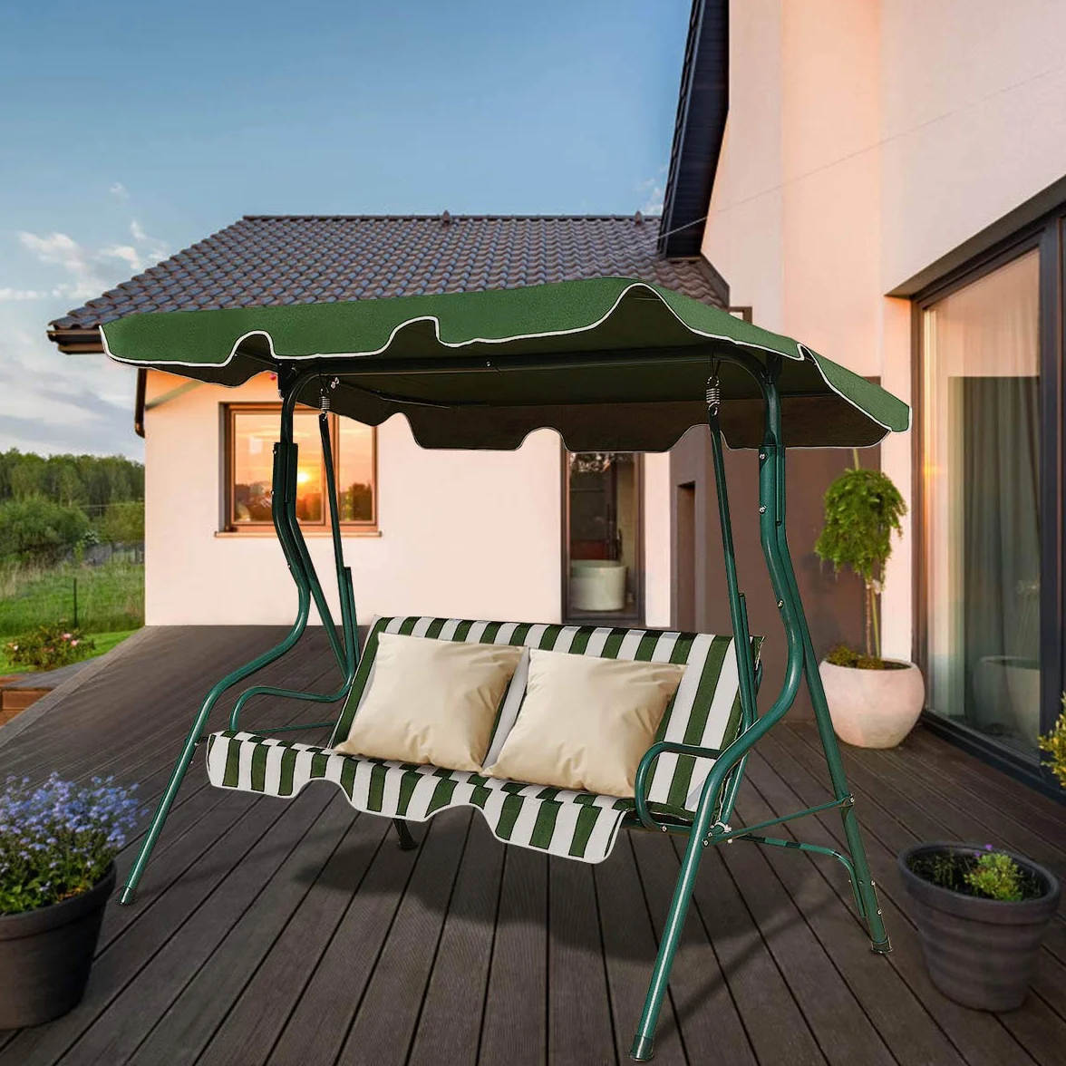 Costway Balancelle de Jardin 3 Places Toit Imperméable 240 KG 170 x 110 x 153 CM Vert
