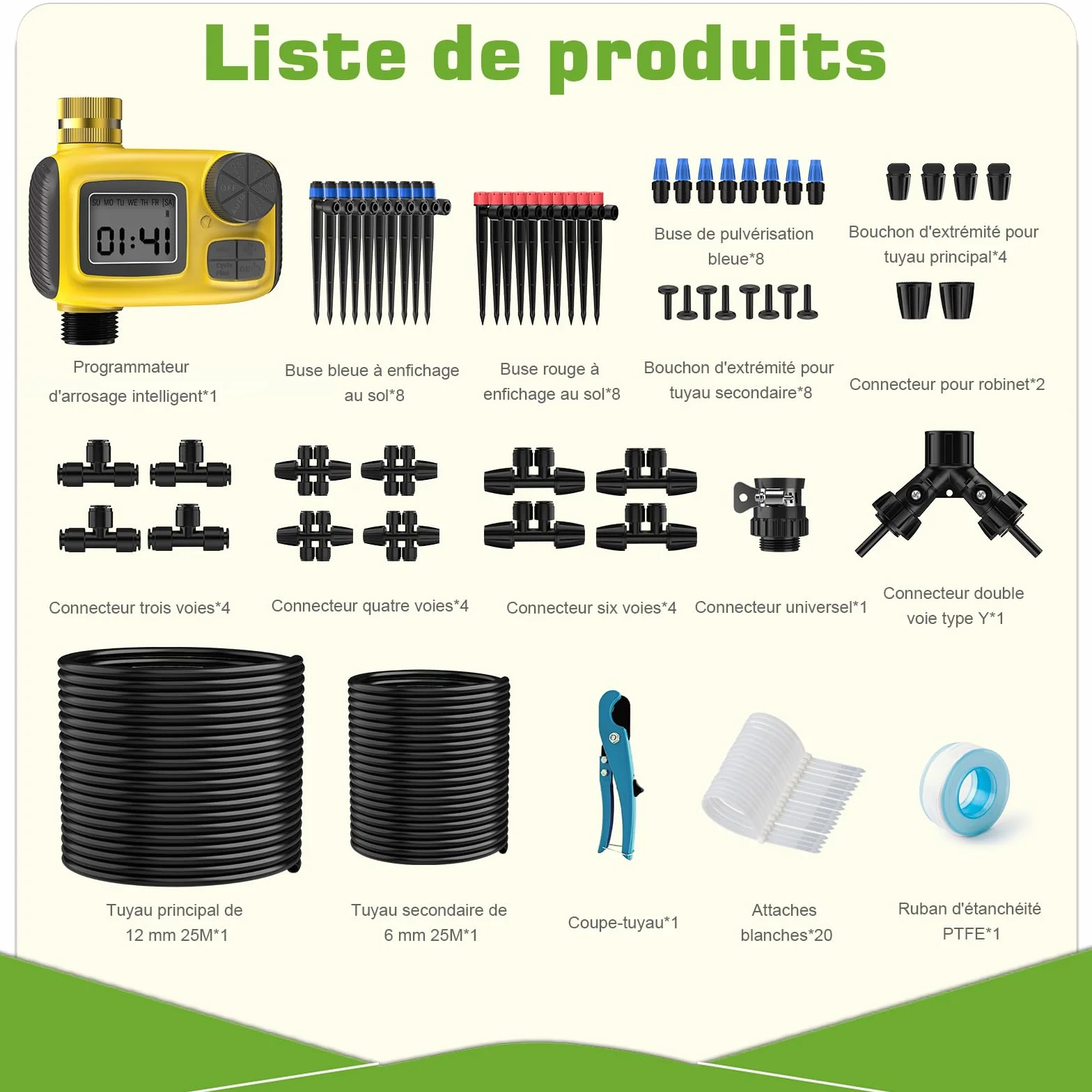 Système d'irrigation Jardin Kit Goutte à Goutte avec Programmateur Arrosage Automatique Tuyau 50m 80Pcs