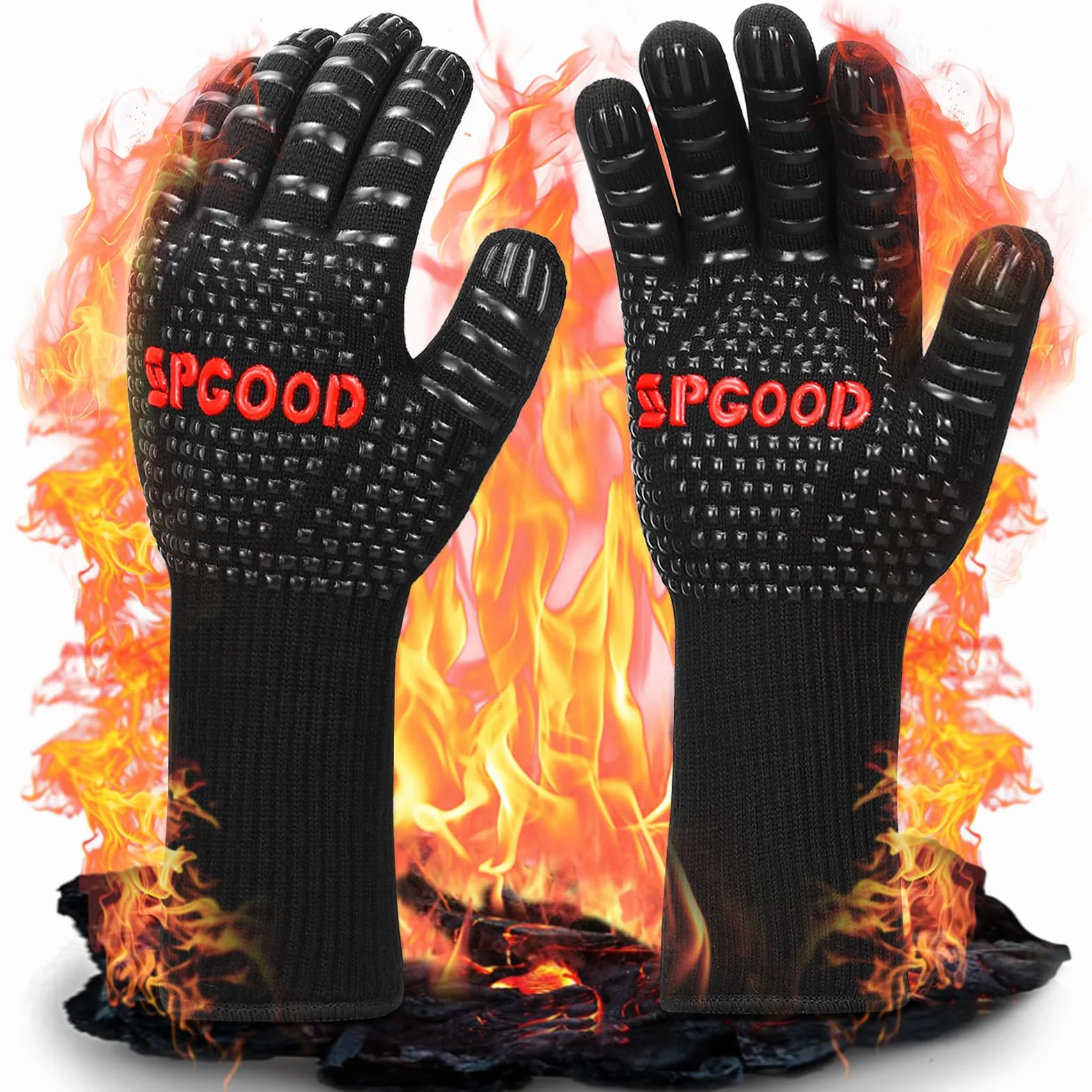 SPGOOD Gants de Barbecue Anti-Chaleur Jusqu'à 800°C Noir L/XXL