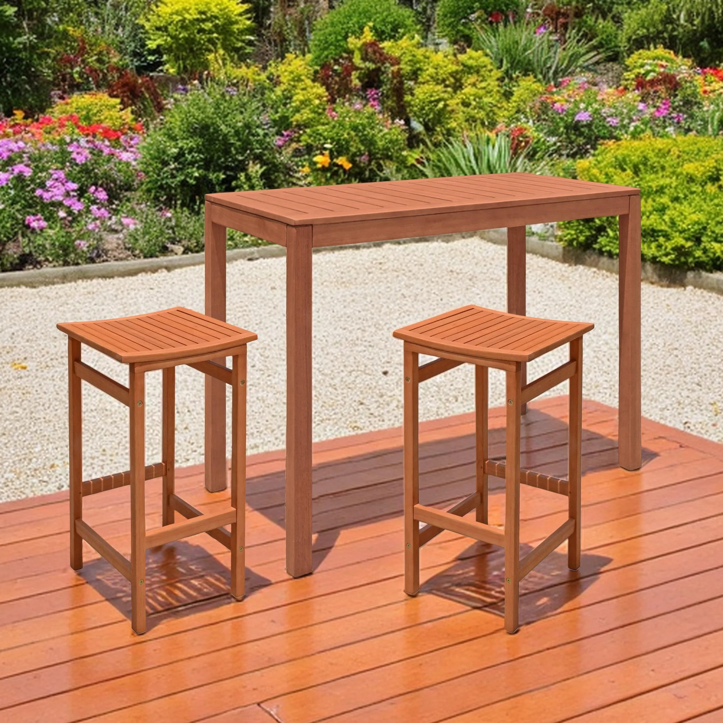 Table haute de jardin en eucalyptus huilé 120x60 cm Charge maximale 25 kg Bois massif FSC Marron