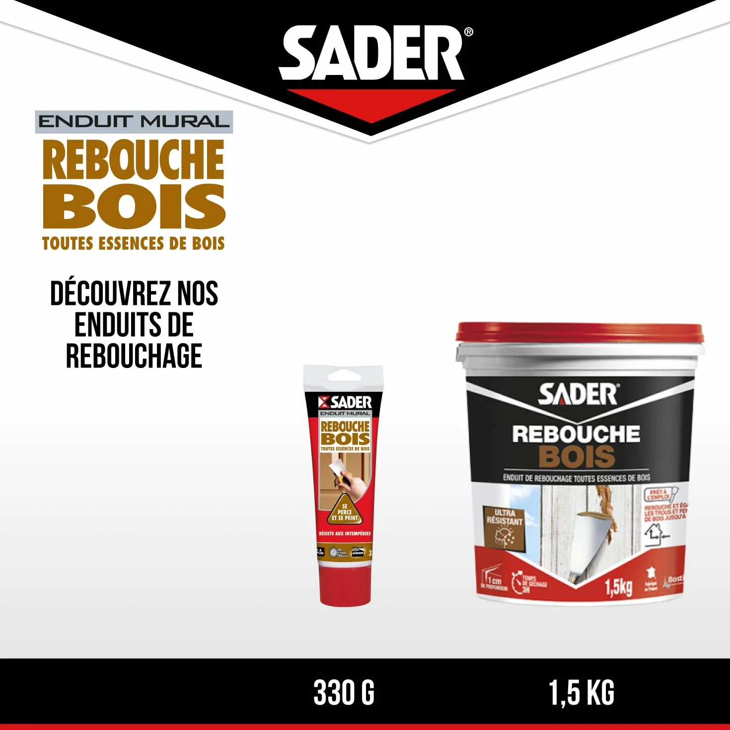 SADER - Sader Enduit de rebouchage bois - Conditionnement 330GR