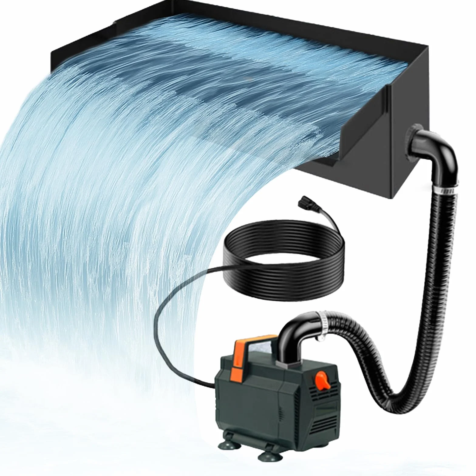 Cascade Bassin Extérieur Acier Inoxydable 20 cm Pompe 40 W 2000 l/h pour Étang Jardin Koï