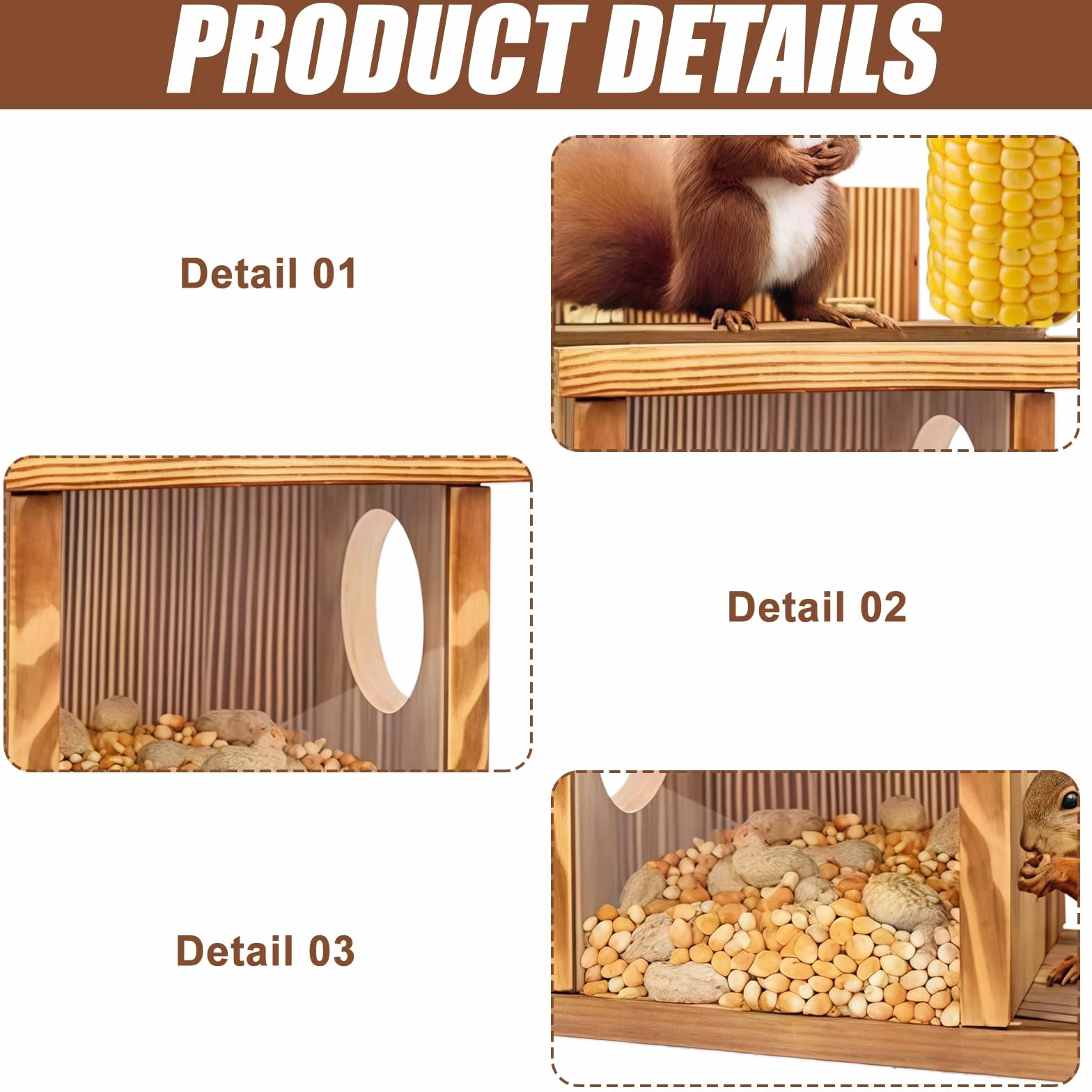 Mangeoire pour écureuils en bois 35,2 × 12,8 × 24 cm résistante aux intempéries design Flip-Top