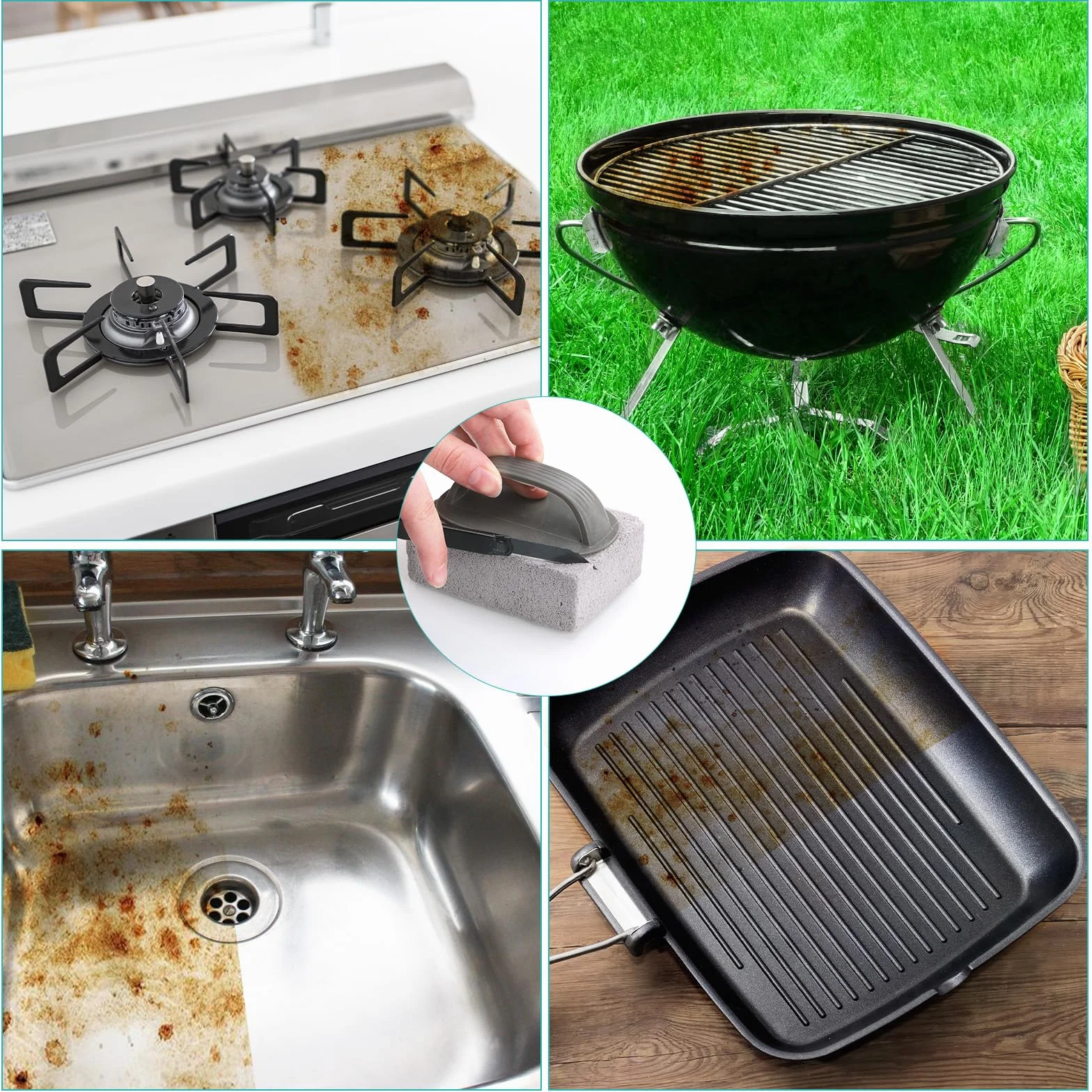 Zocipro 4Pcs Pierre de Nettoyage pour Barbecue Grille avec Poignée