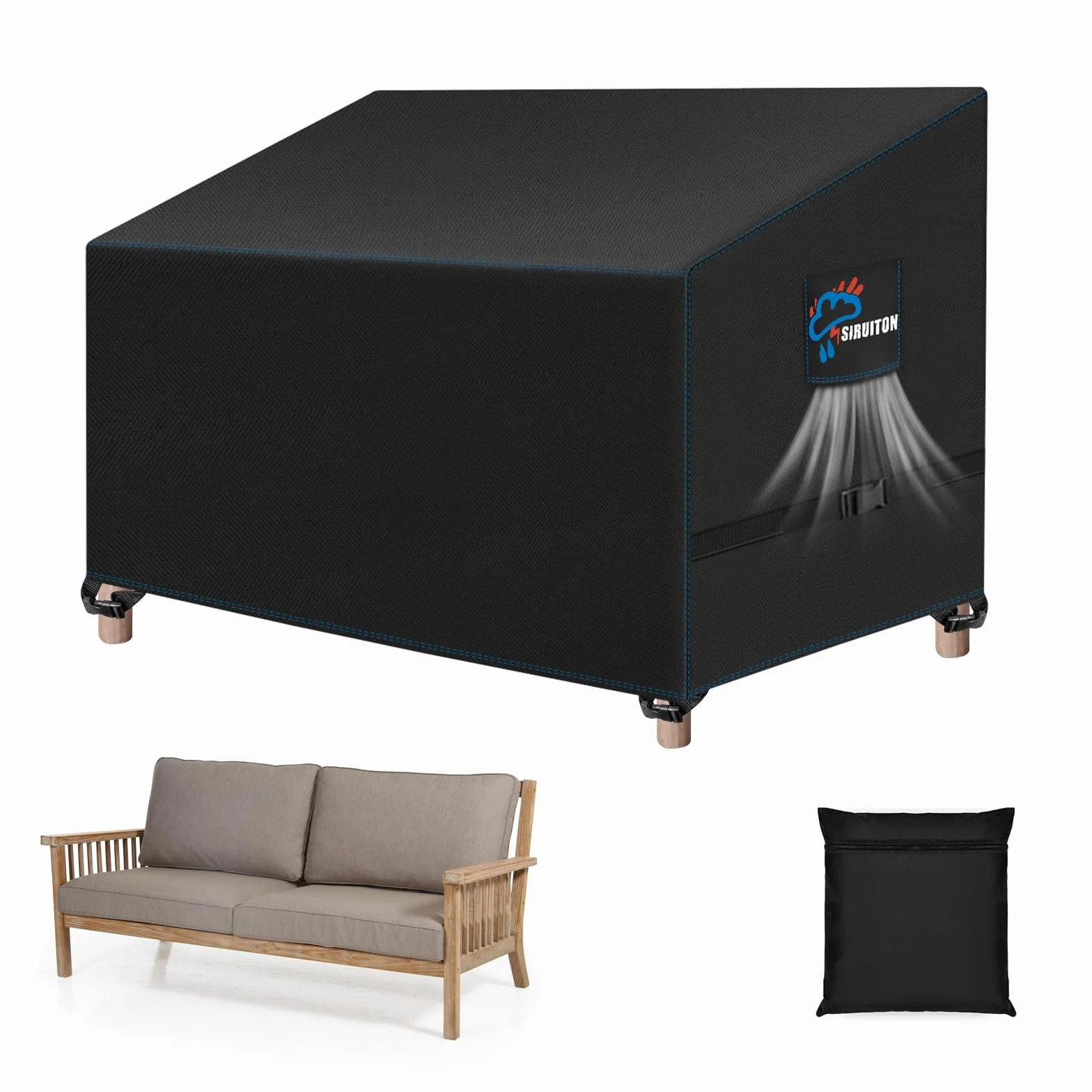 SIRUITON Housse de canapé 4 Places imperméable 185x69x89/96cm Noir