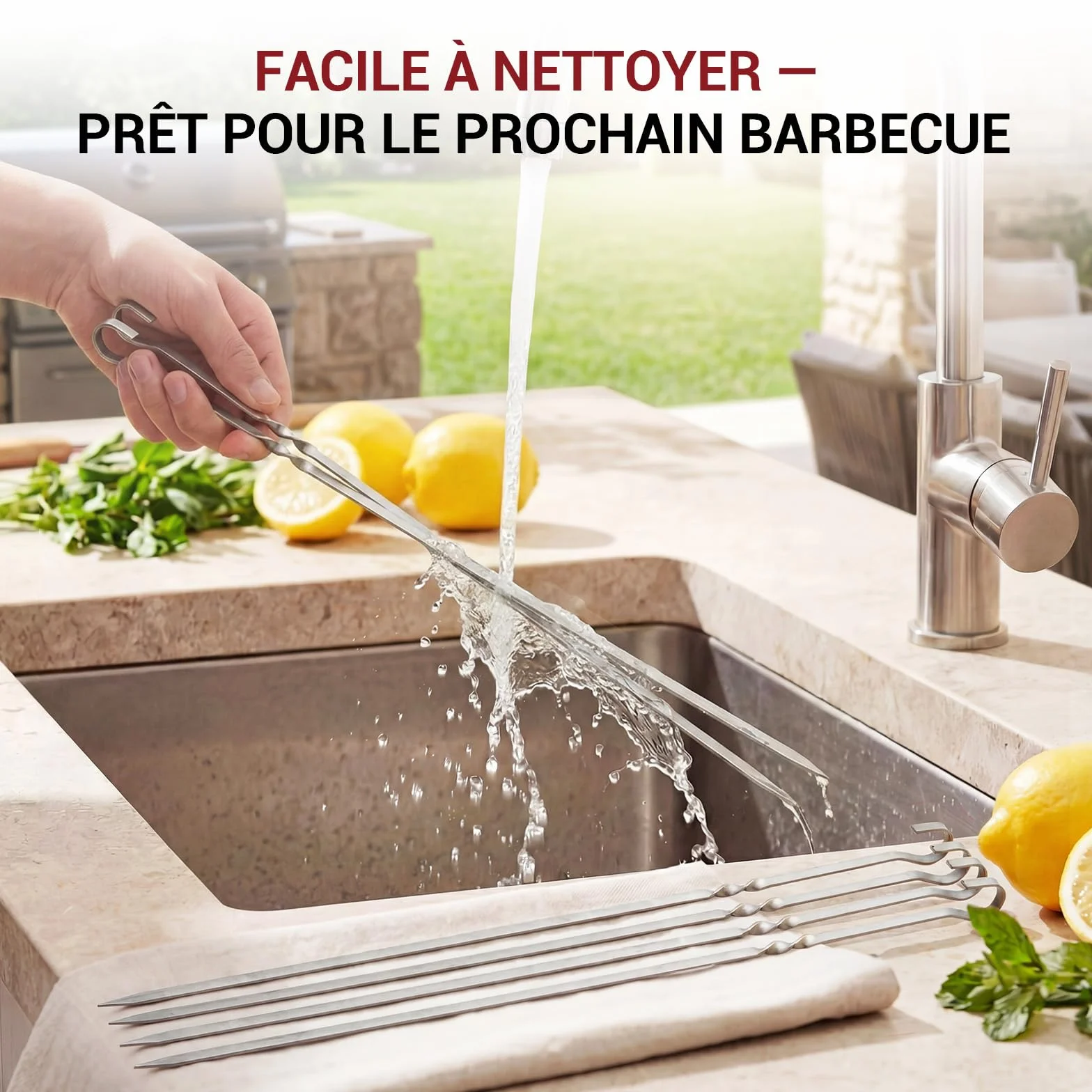 Brochettes à Viande en Acier Inoxydable pour Barbecue, Lot de 20, 38 cm