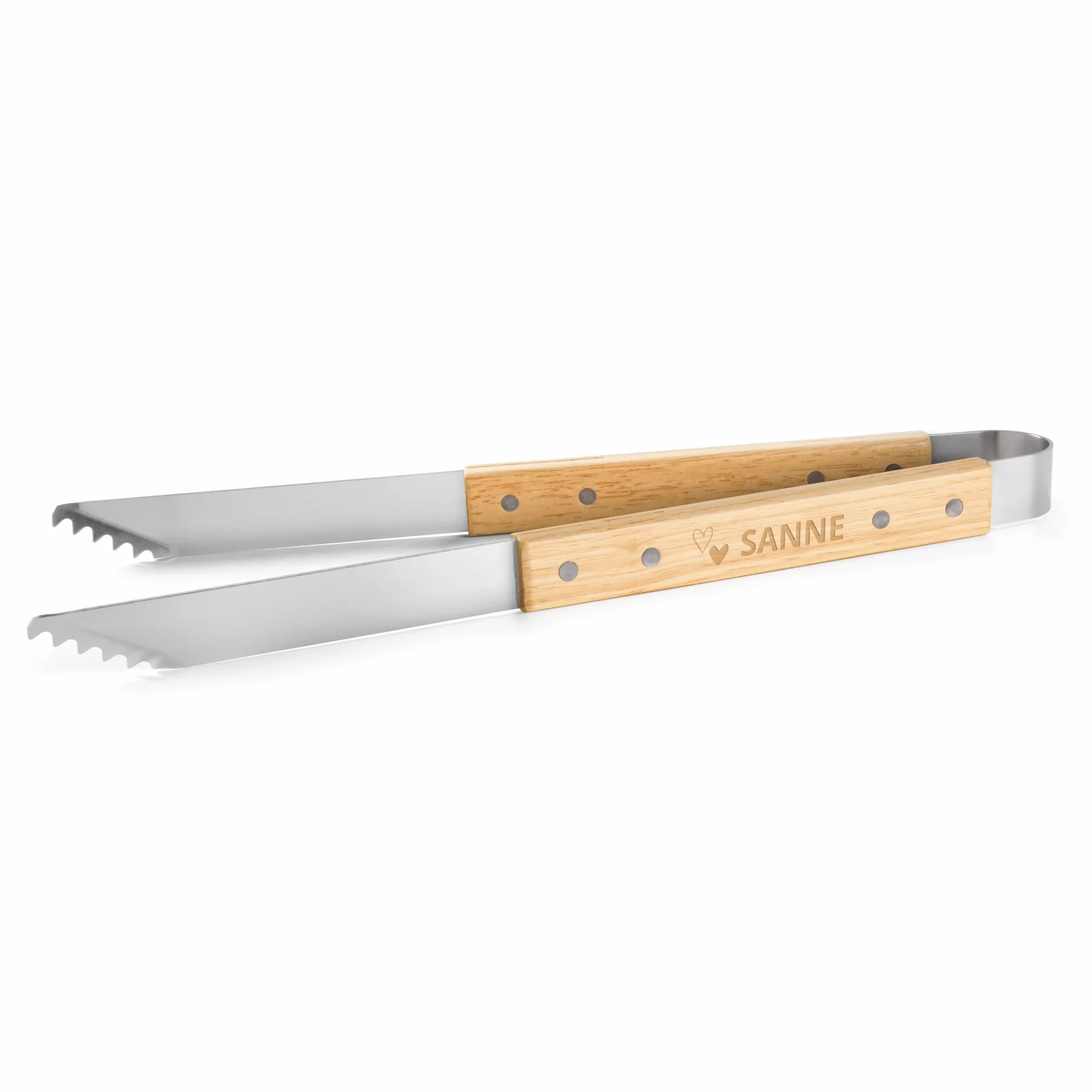 Pince à Barbecue personnalisée en Acier Inoxydable avec Manche en Bois Gravé