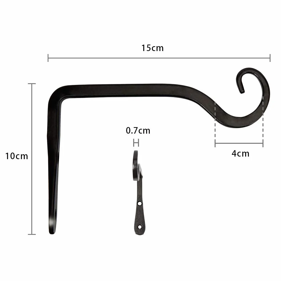 Crochets de suspension muraux noirs en fer forgé, paquet de 2, supports pour panier suspendu