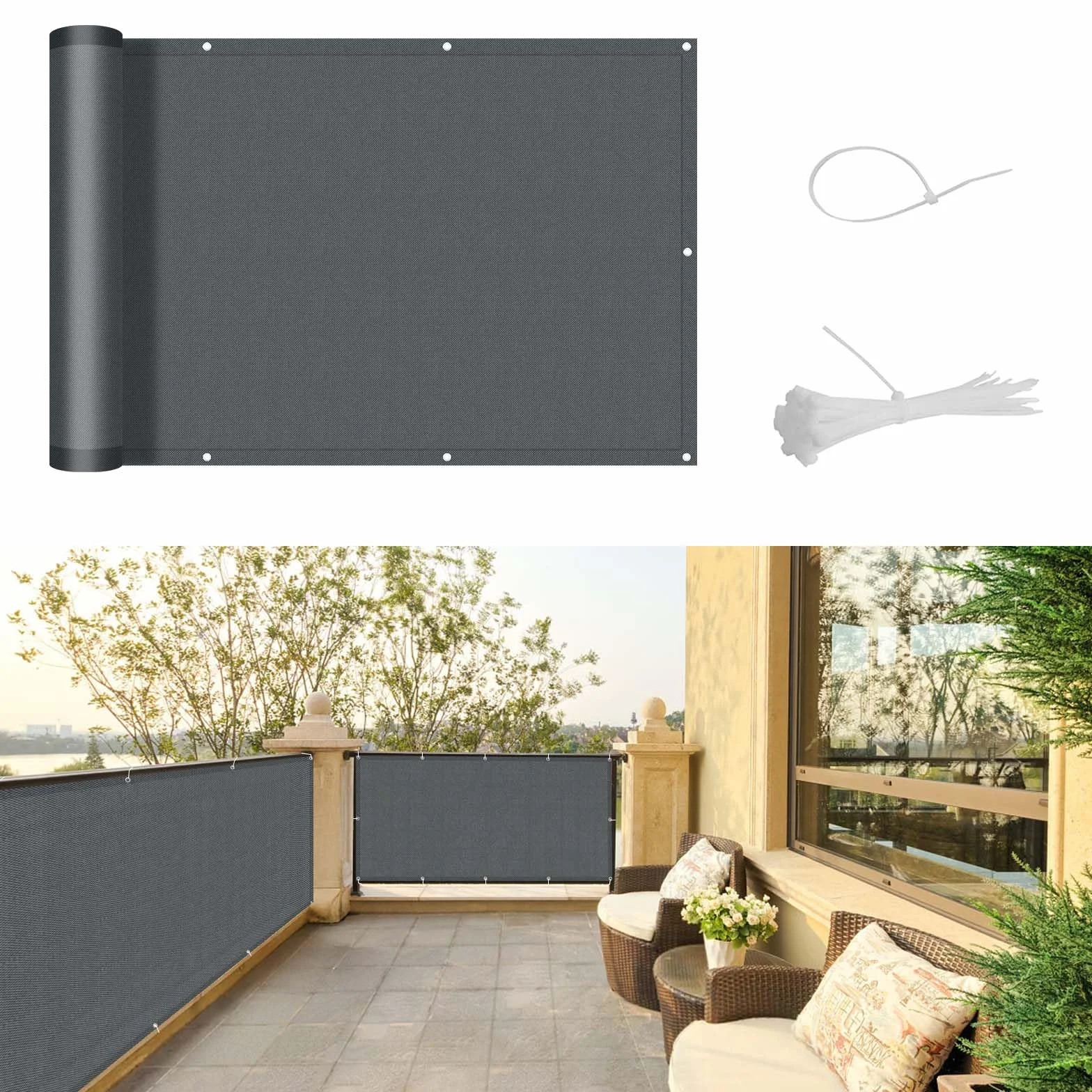 SUNNY GUARD Brise Vue Balcon 90x300cm Cache Vue Balcon, Protection UV, Coupe-Vent et Imperméable, Anthracite