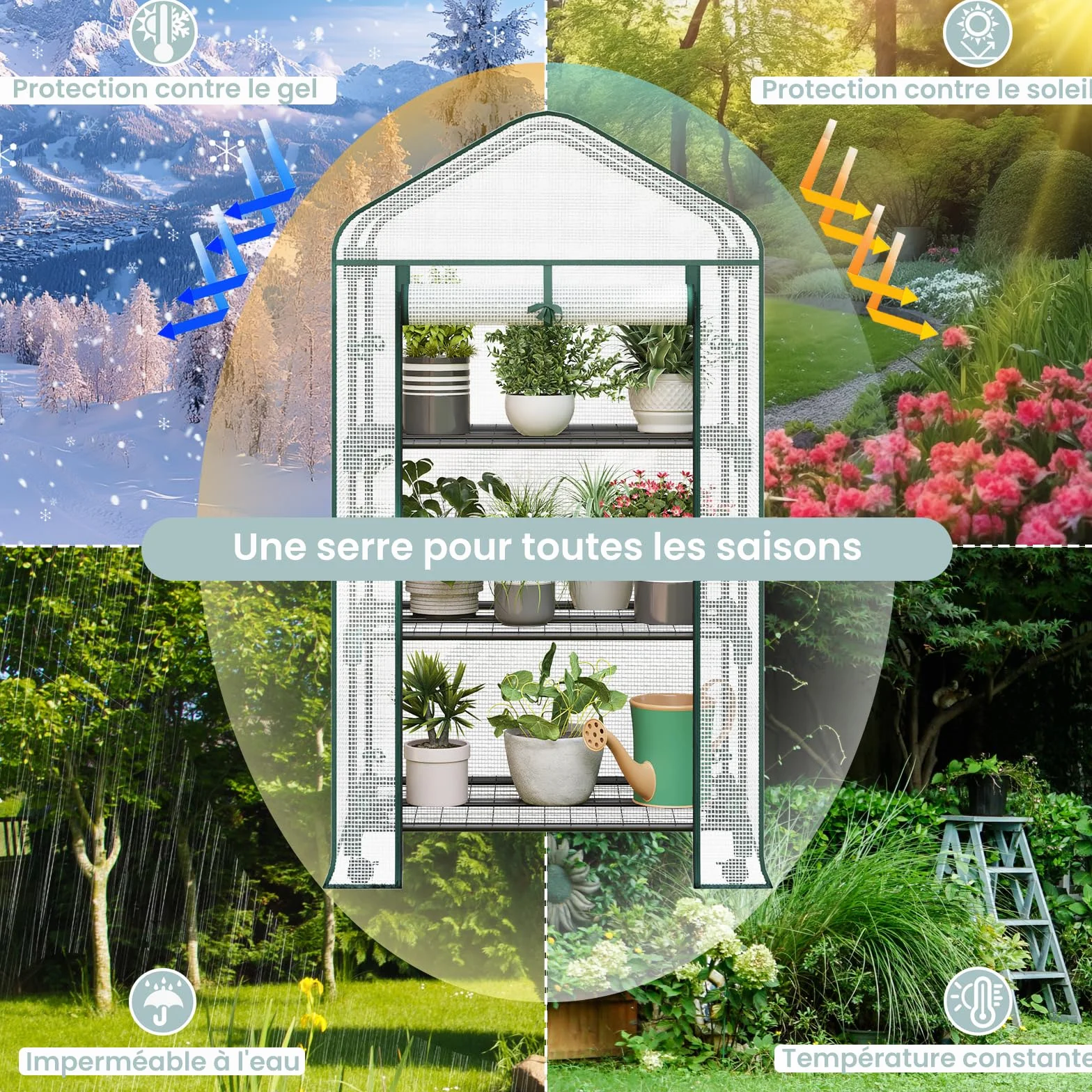 WOLTU Serre de Jardin avec roulettes 70x50x131cm Blanc PE 130g/m²
