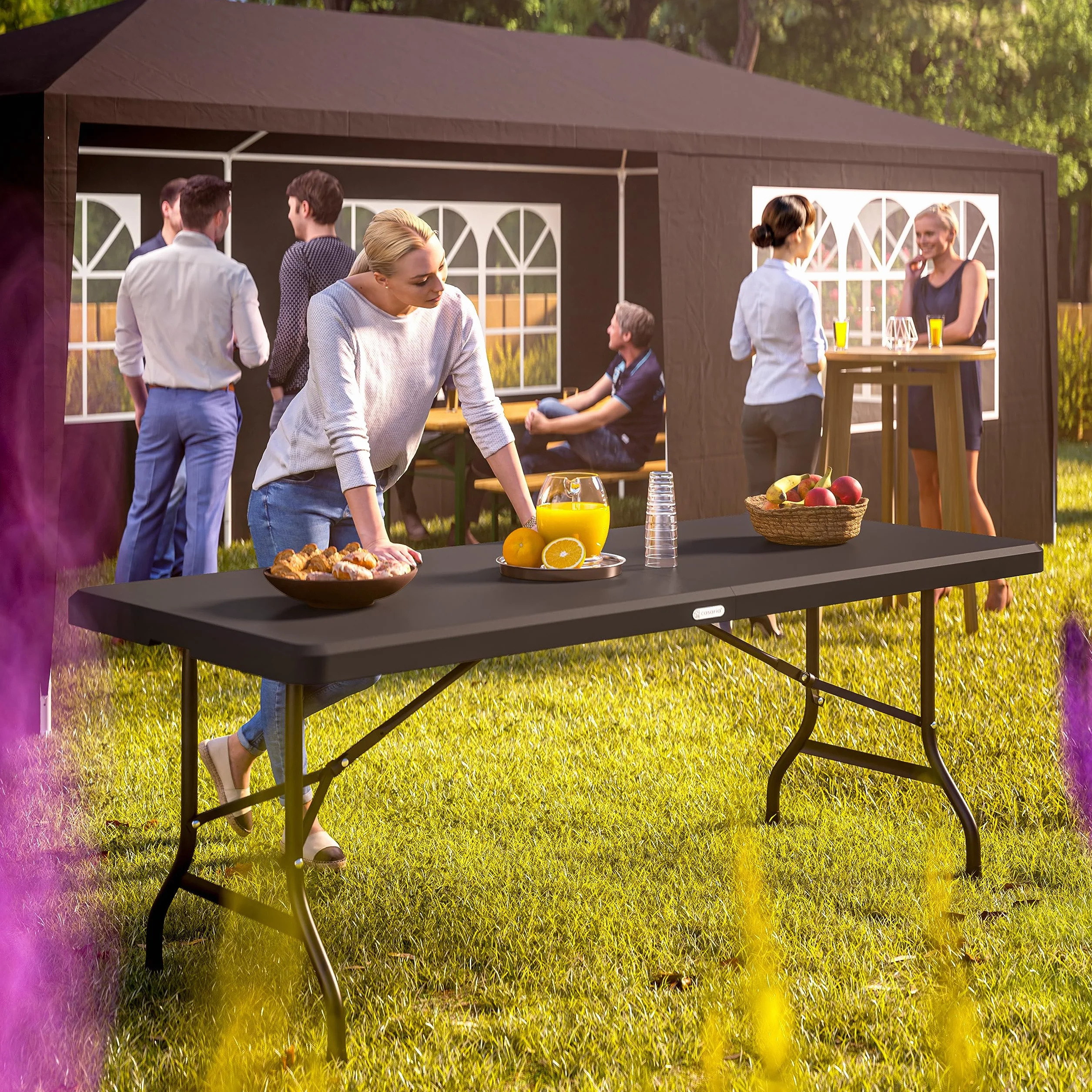 Casaria Table de Camping Pliante Plastique 183x75x73cm 8 Personnes Anthracite