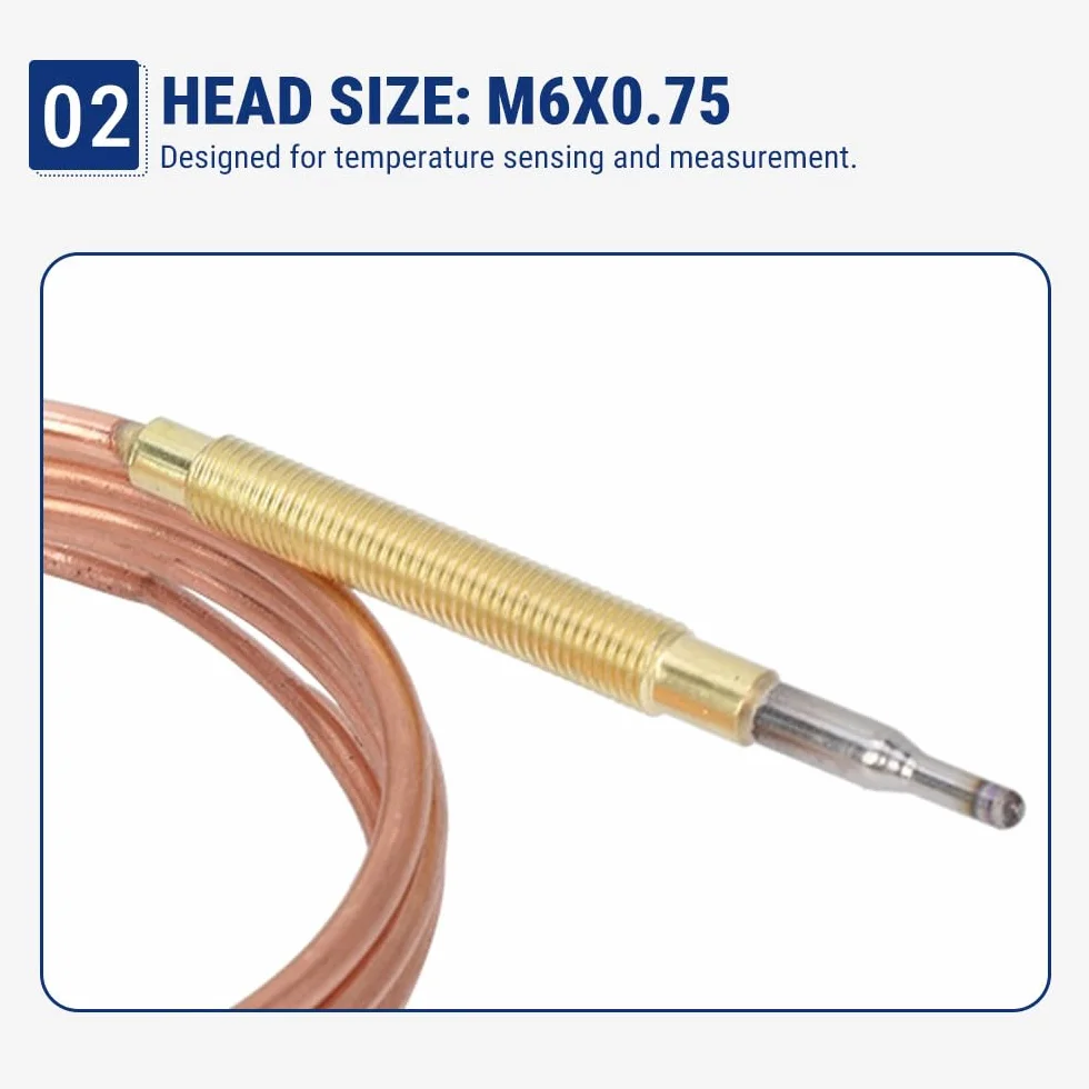 Kit Thermocouple à Gaz Universel 90cm M6x0.75 Métal Filetage pour Chauffage