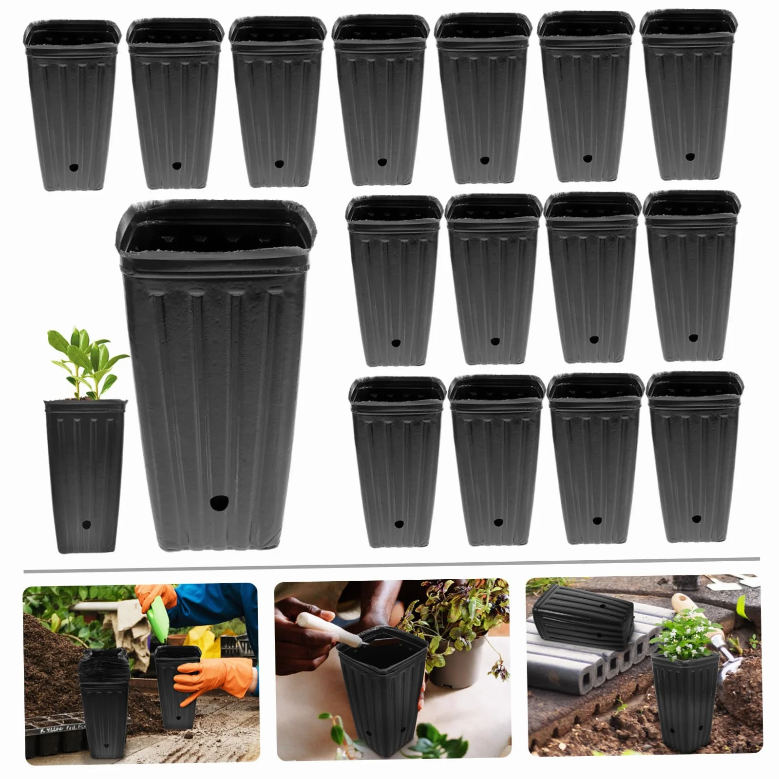 Happyyami Lot de 30 Godets de Pépinière Pots de Plantation Rectangulaires 10x20 cm Plastique Solide