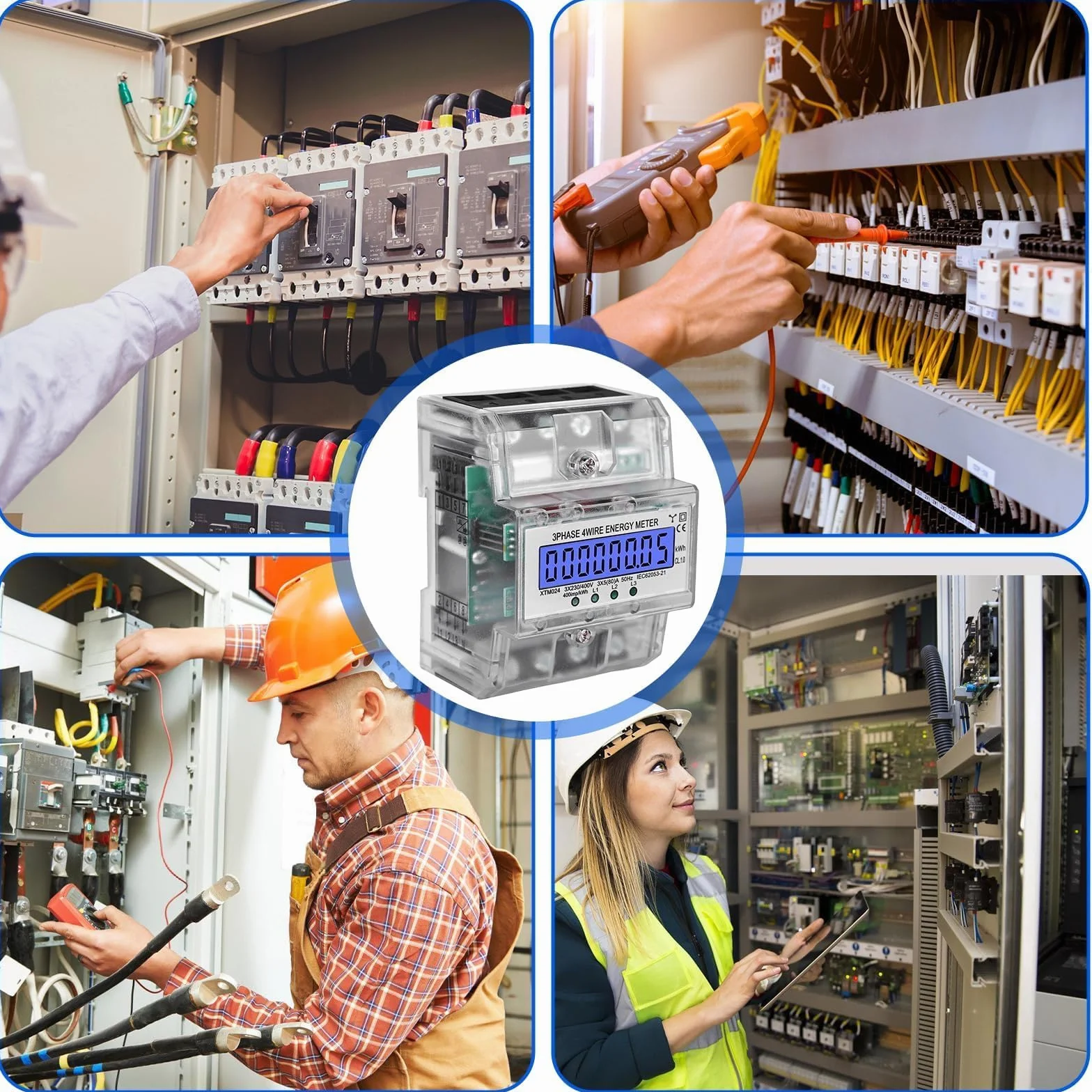 Compteur électrique triphasé à 4 fils - 230/400 V - 5 à 100 Ah - Avec rail DIN - Compteur électrique numérique LCD - Compteur triphasé - Compteur électrique numérique - Compteur triphasé - Pour