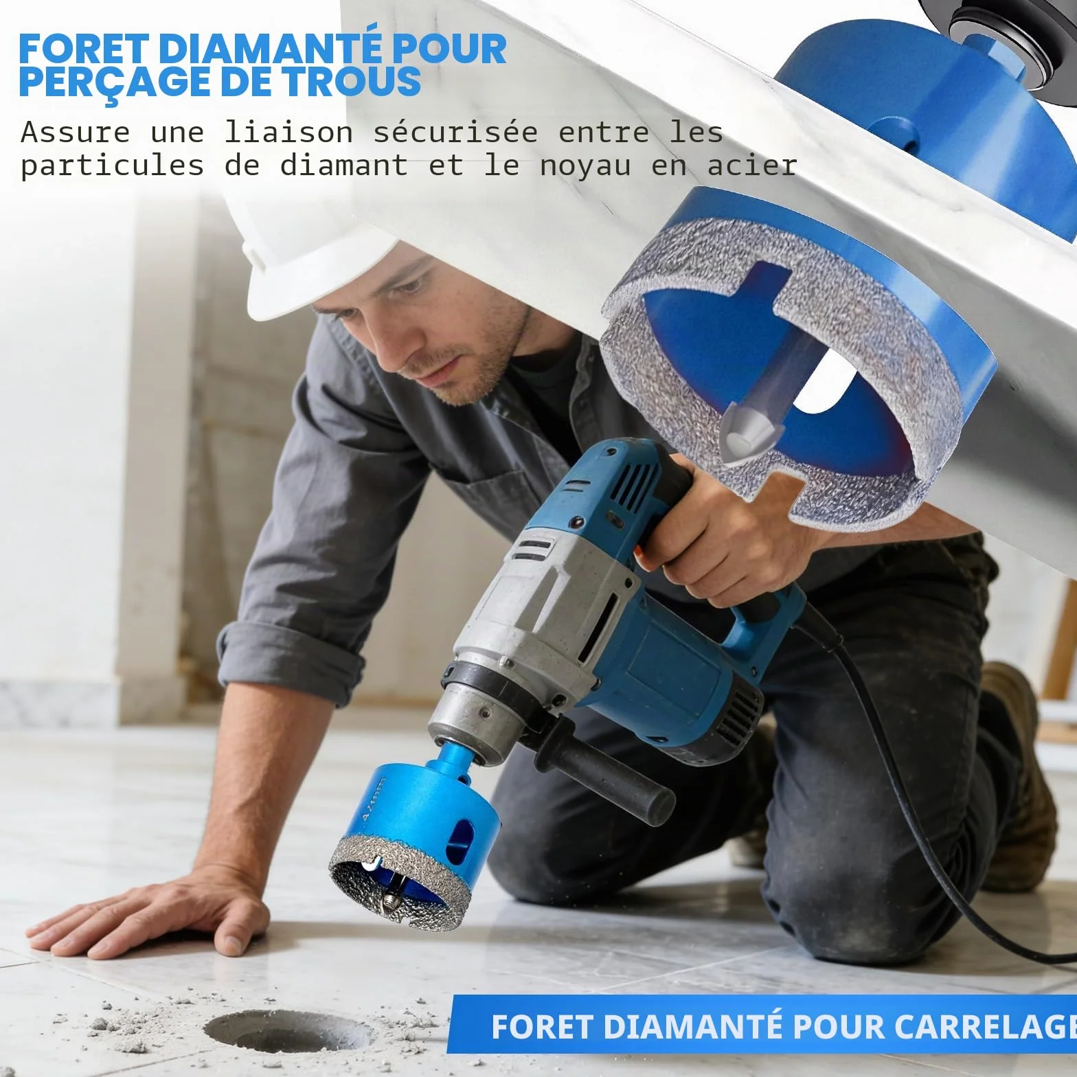 Lot de 4 Foret Diamant Sec 16/35/50/68 mm, Scie Cloche Diamantée Avec Foret de Centrage, Foret Trépan Diamant Pour un Perçage Précis sur la Porcelaine, la Céramique, le Granit et la Pierre
