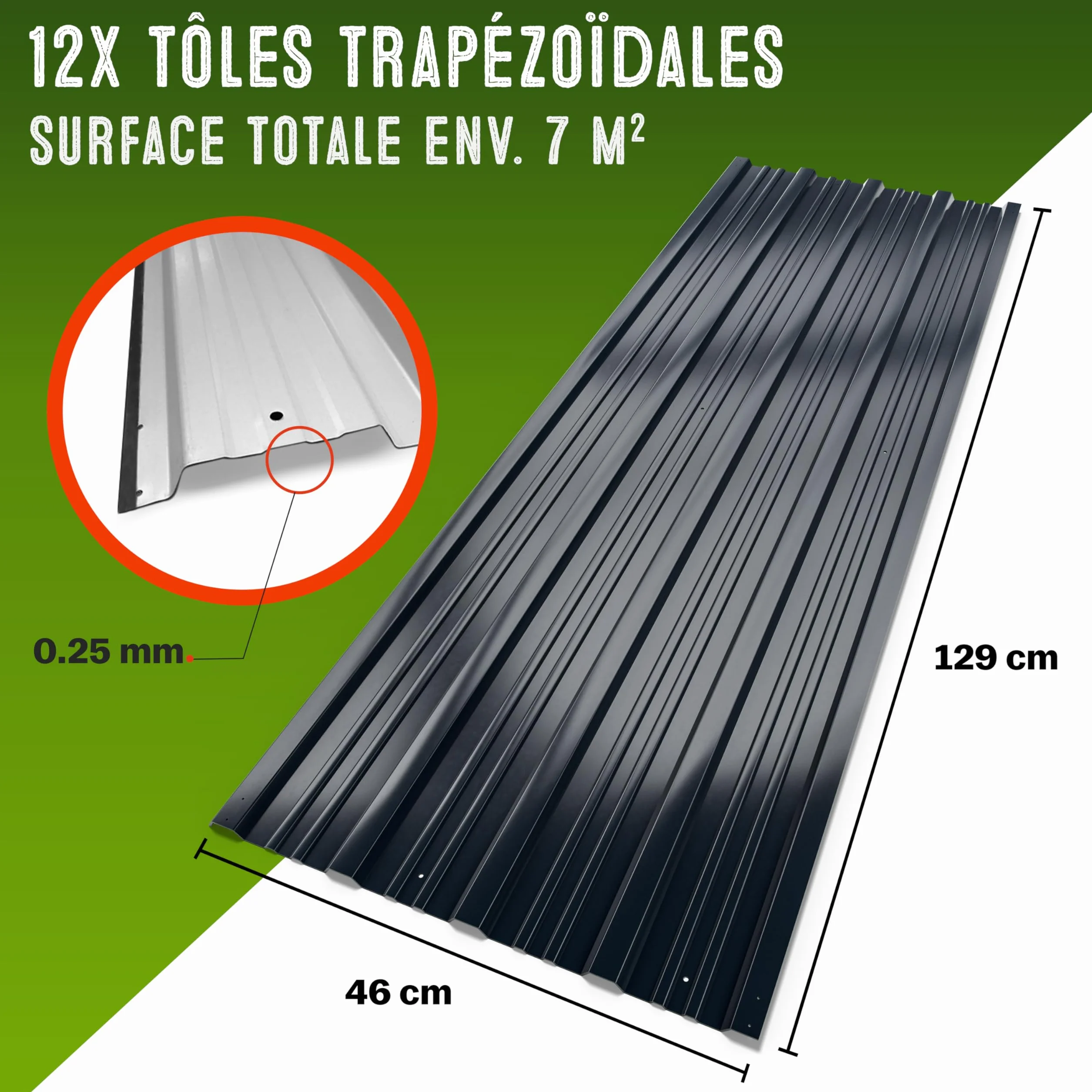 GARDEBRUK® 12x Tôles de bardage 129x46cm 7m² tôle trapézoïdale ondulée profilée résistante intempéries galvanisé plaque abri de jardin anthracite