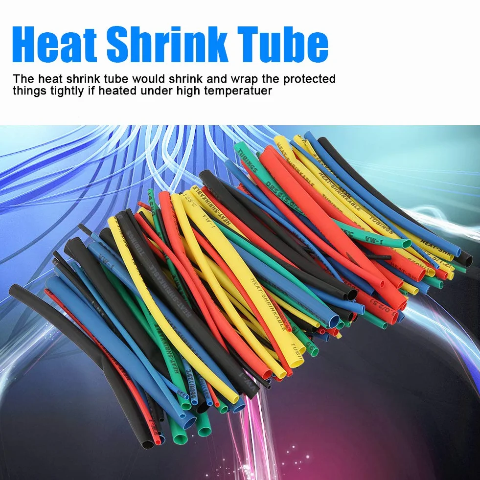 100pcs XLPE Thermorétractable Fil Électrique Câble Isolé Gaine Wrap Assortiment Tube Kit 5 couleurs 5Tailles 100mm pour Câble Joint Réparation Protection Mécanique