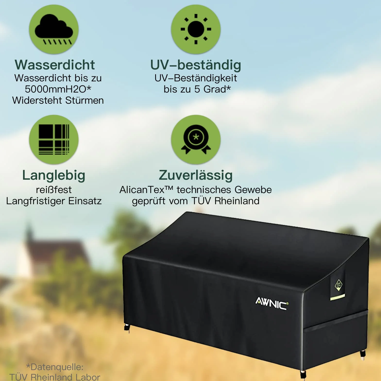 Housse de Protection pour Banc de Jardin Imperméable Polyester 420D 3 Places 175 x 85 x 65 cm
