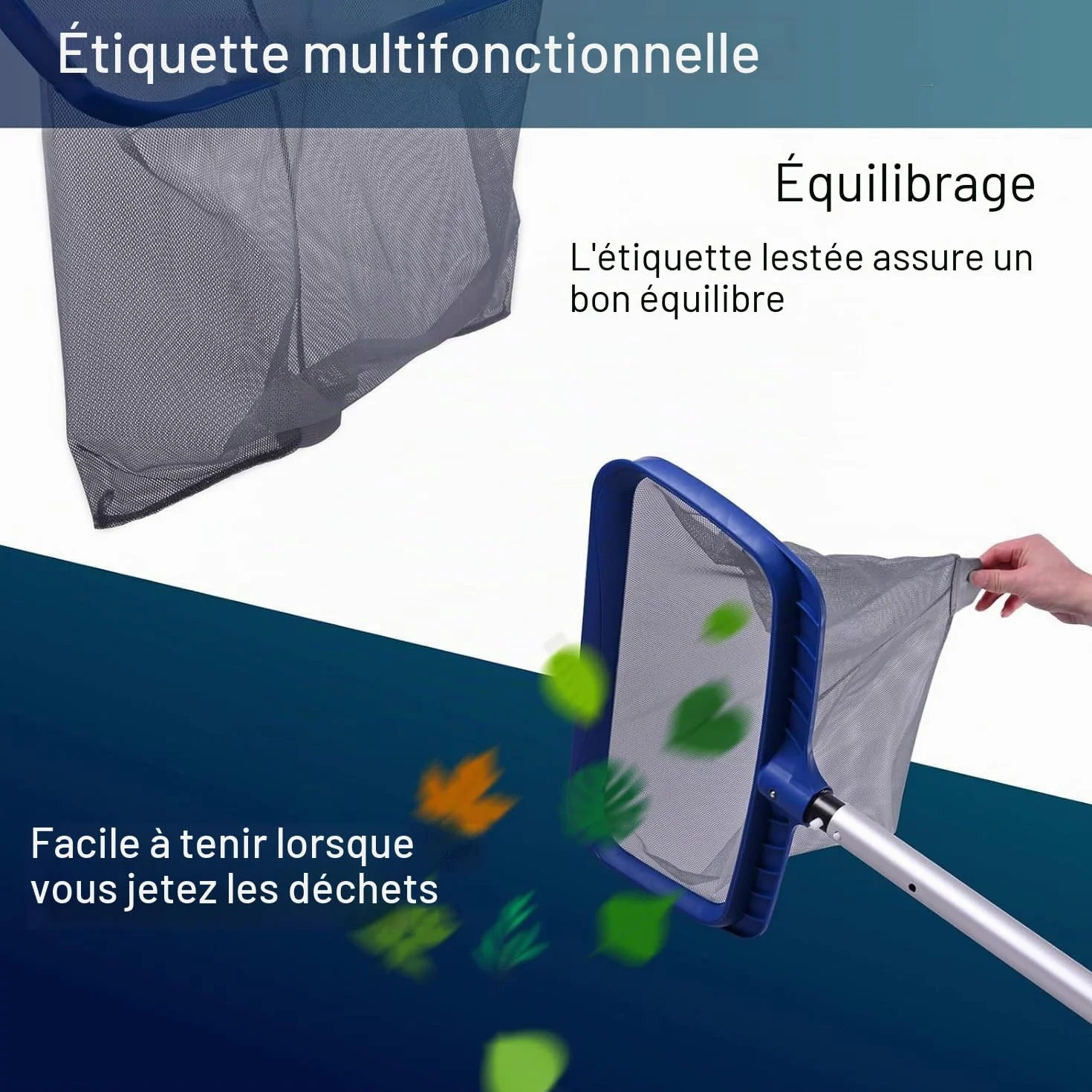 POOLIFE Épuisette de piscine avec cadre stable, efficace
