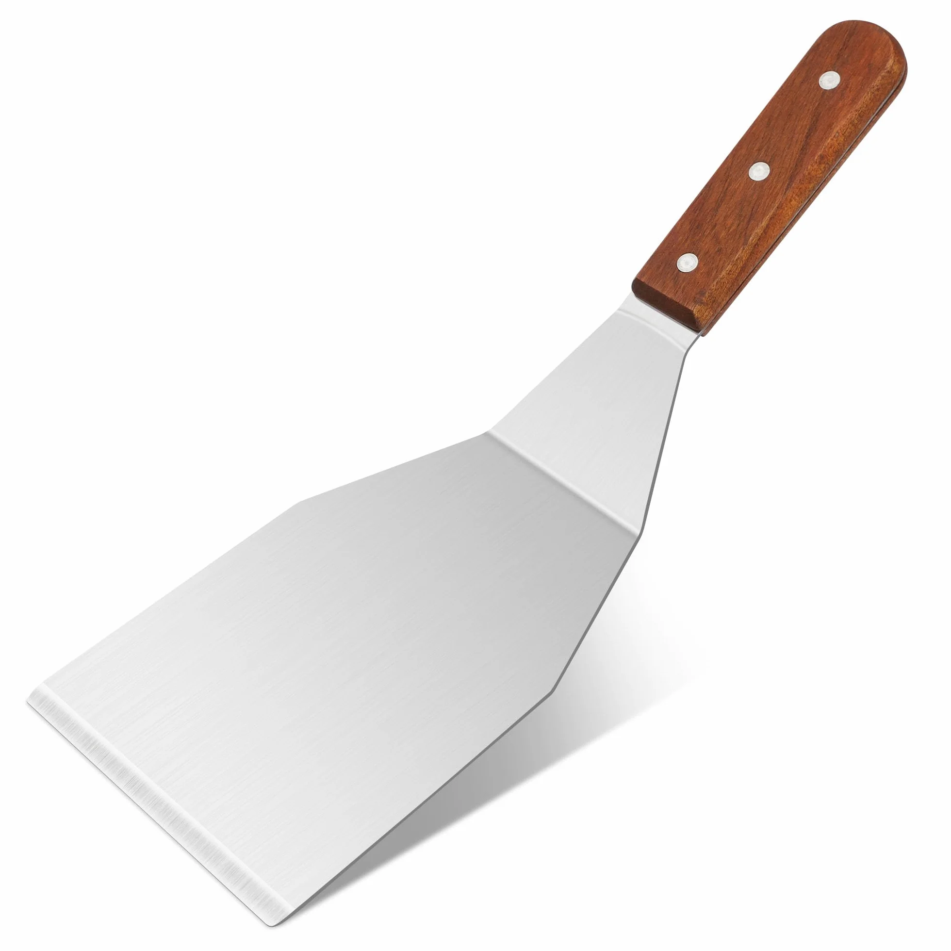 Spatule en inox 34x11 cm avec manche en bois résistante à la chaleur pour cuisine barbecue crêpe pizza