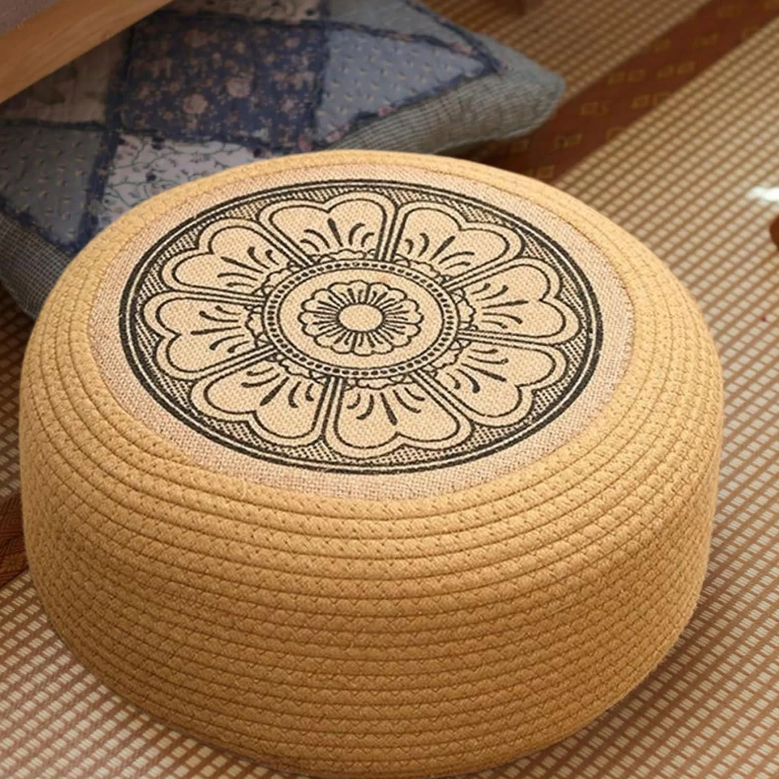 Pouf d'extérieur en rotin imperméable 40 x 40 x 20 cm tatami tissé à la main pour jardin