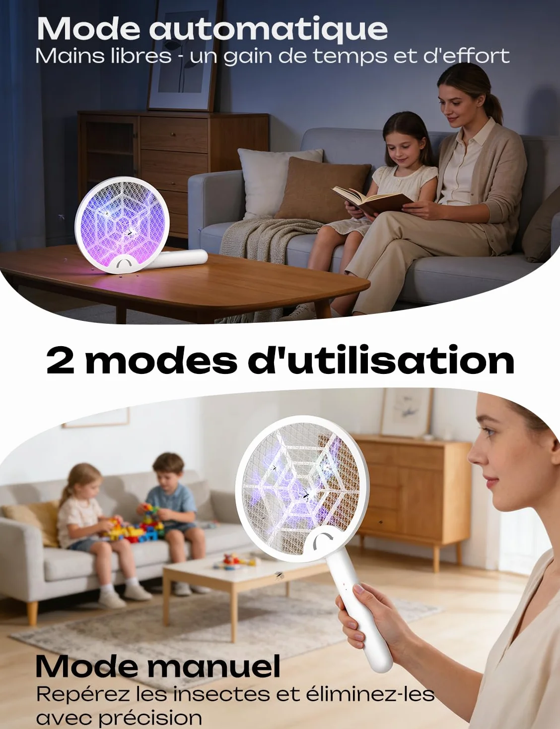 YISSVIC Raquette Electrique Anti Moustique 4000V 1800mAh Pliable Rechargeable USB-C