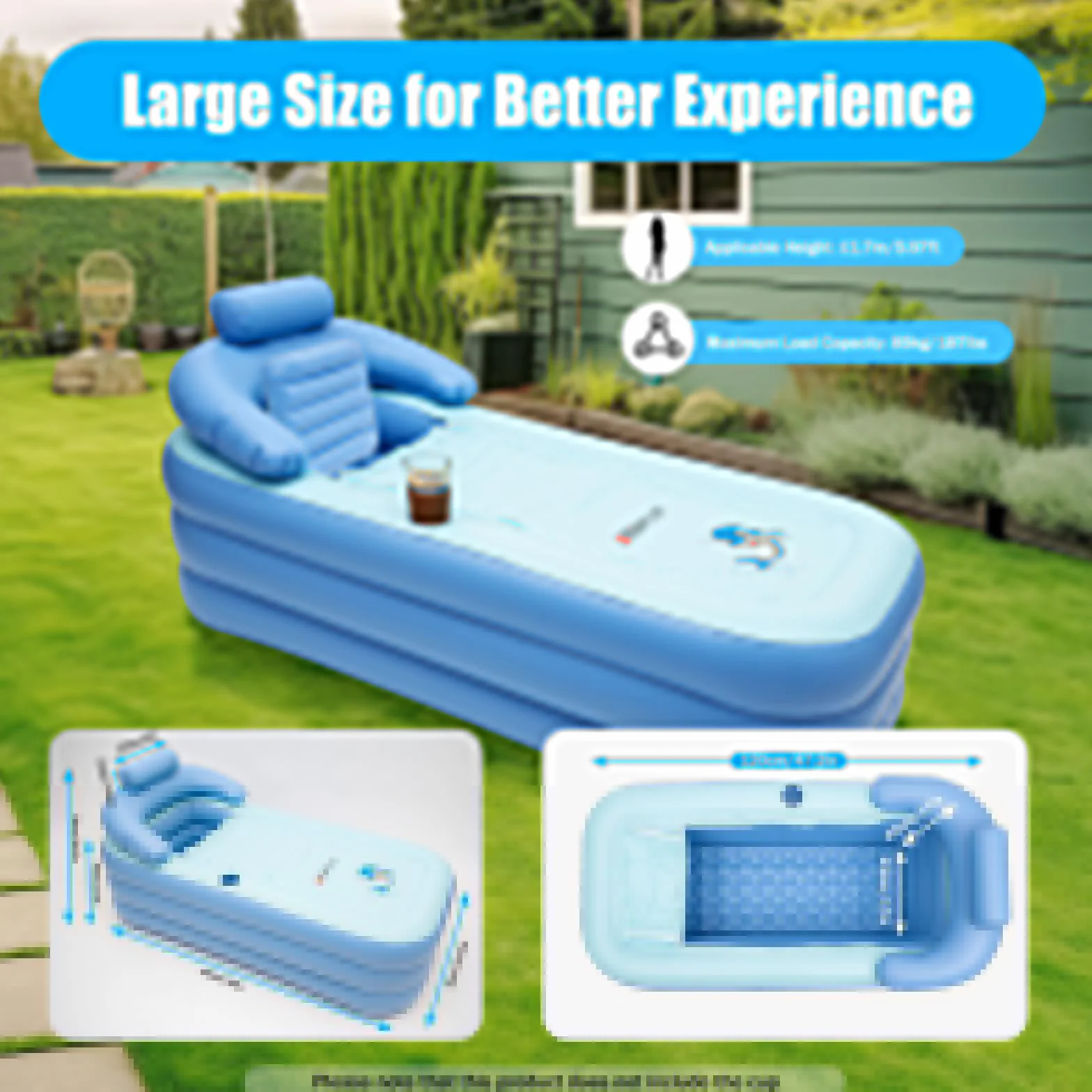 Baignoire gonflable adulte 150x80 cm avec tuyau d'évacuation pliable portable spa