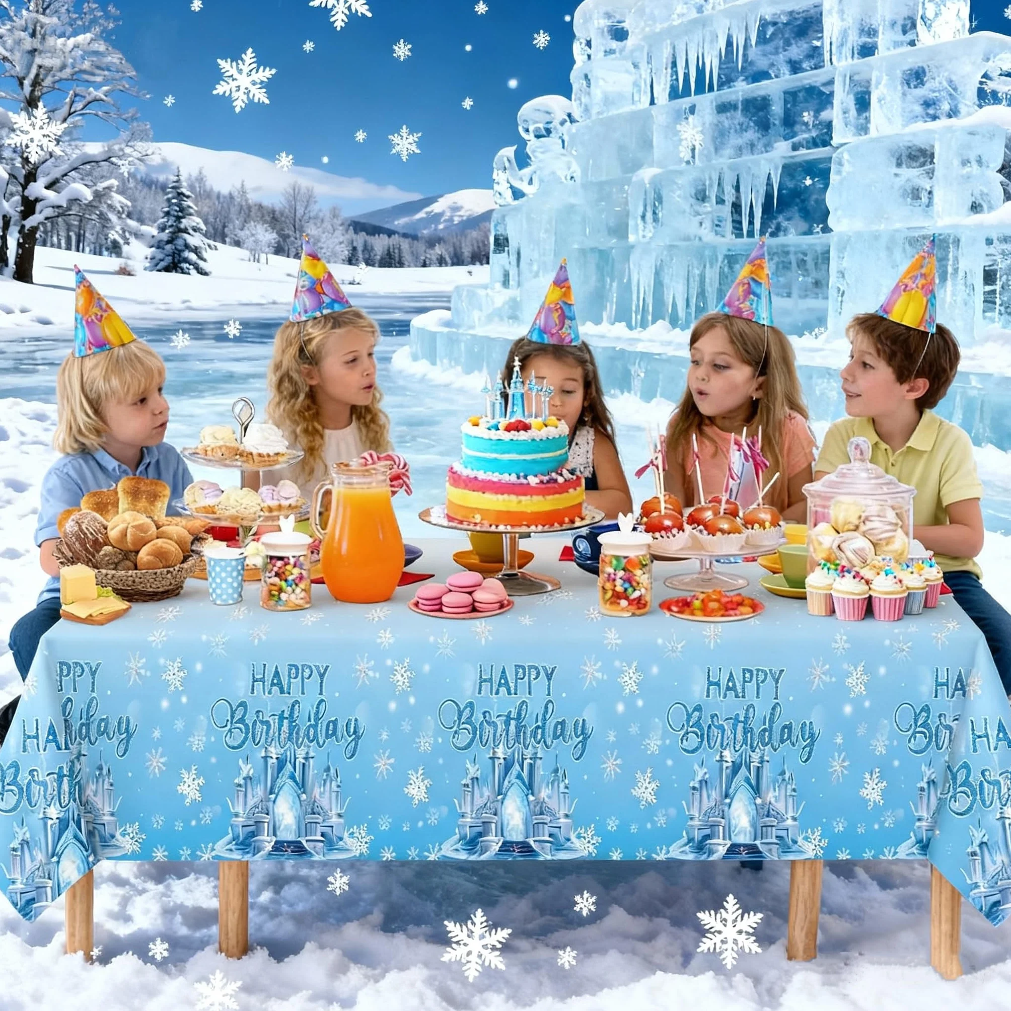 PHOGARY Nappe Reine des Neiges Anniversaire Jetable en Plastique 137 x 274 cm