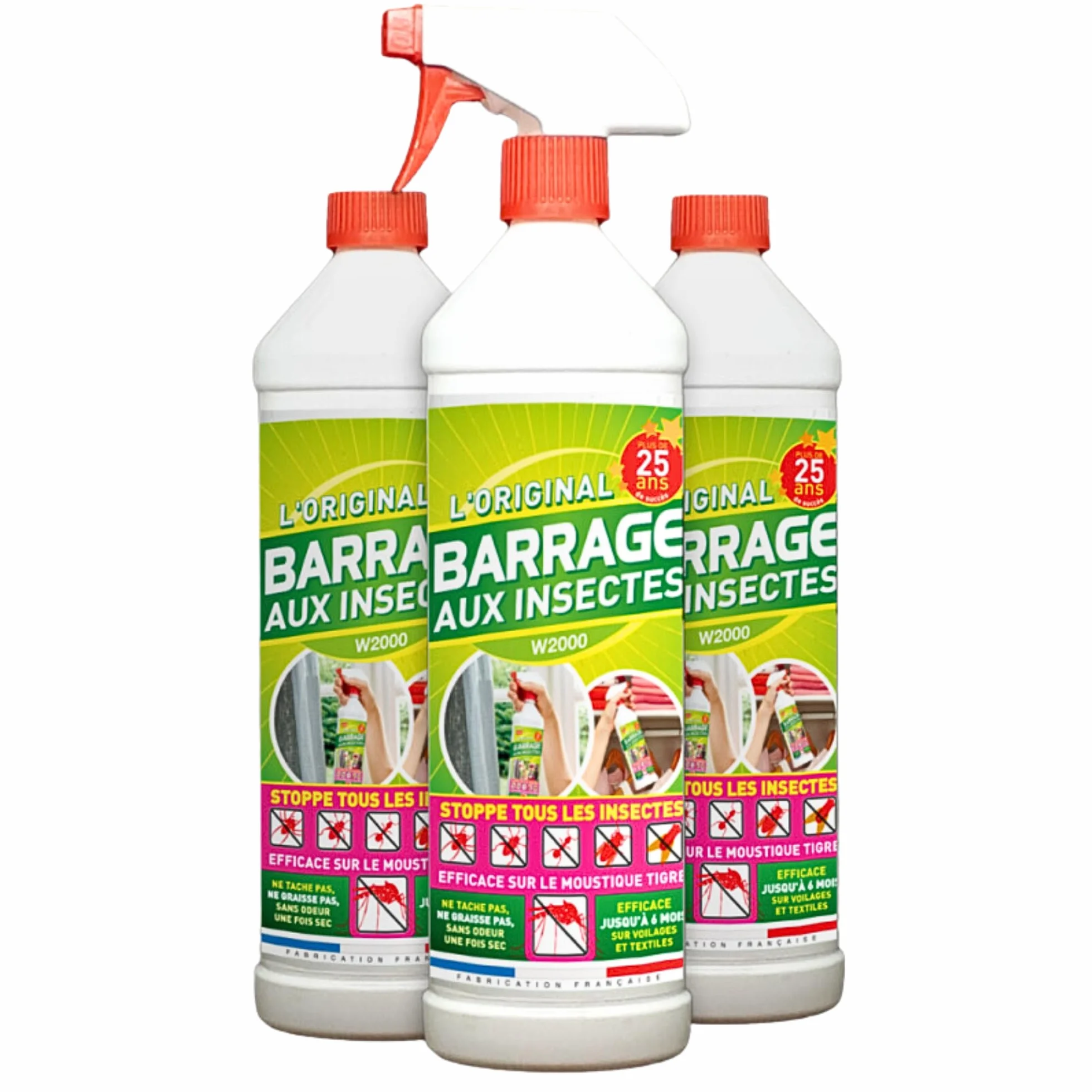 Barrage aux Insectes 3x1L avec 3 Bouchons de sécurité et pulvérisateur