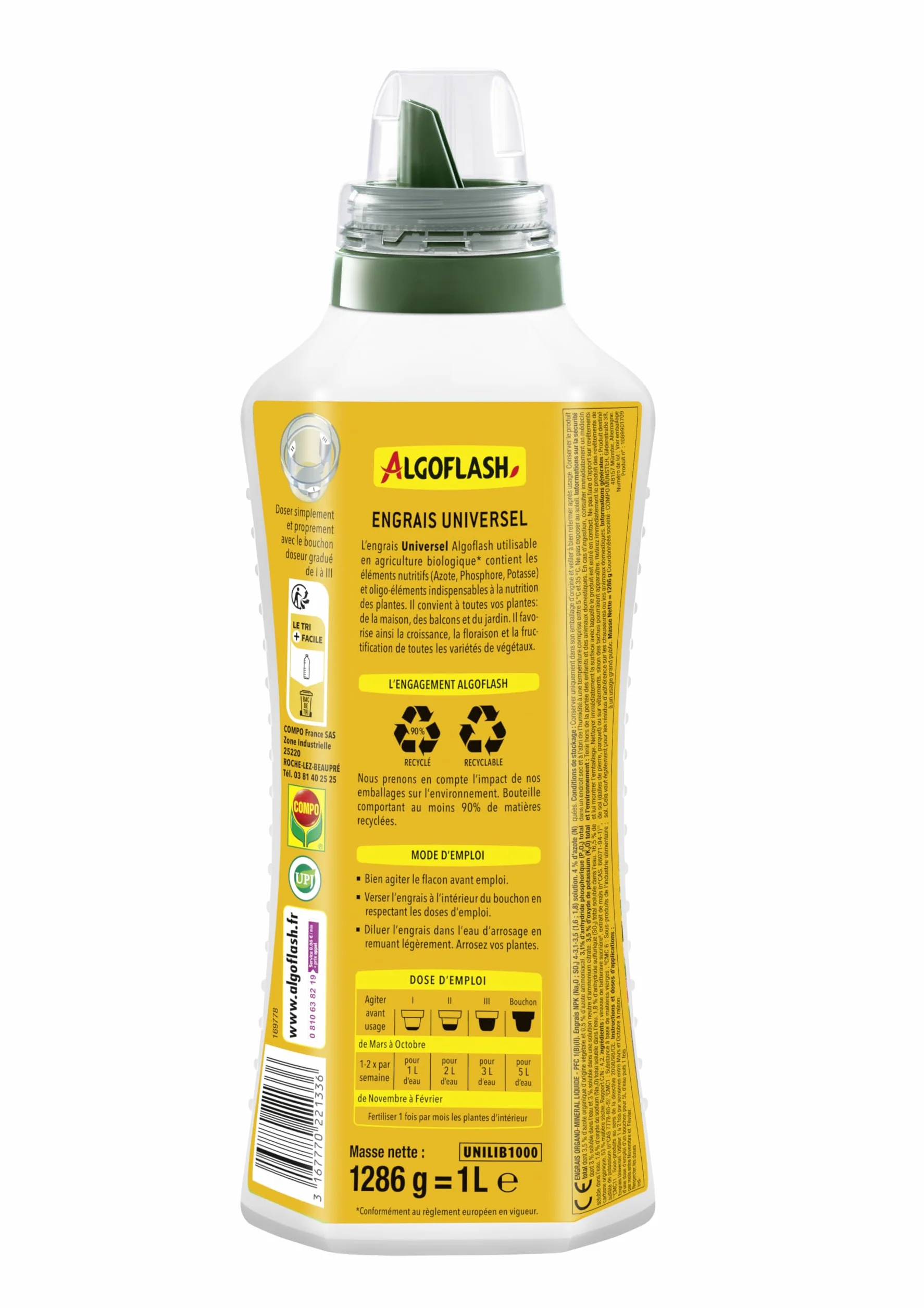 Algoflash Engrais Universel Liquide 1 L Agriculture Biologique Bouchon Doseur